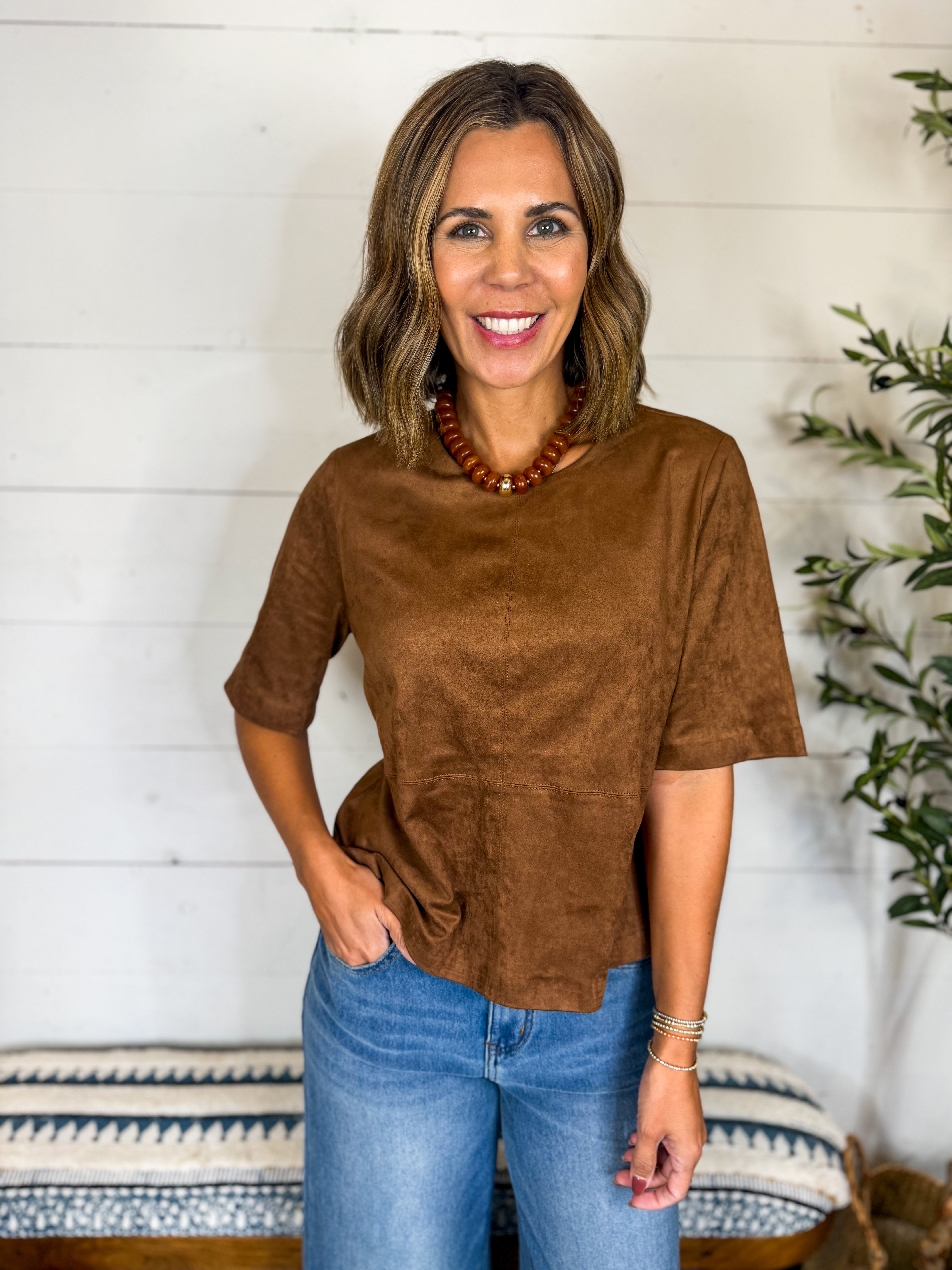Mustard Seed Faux Suede Boxy Blouse