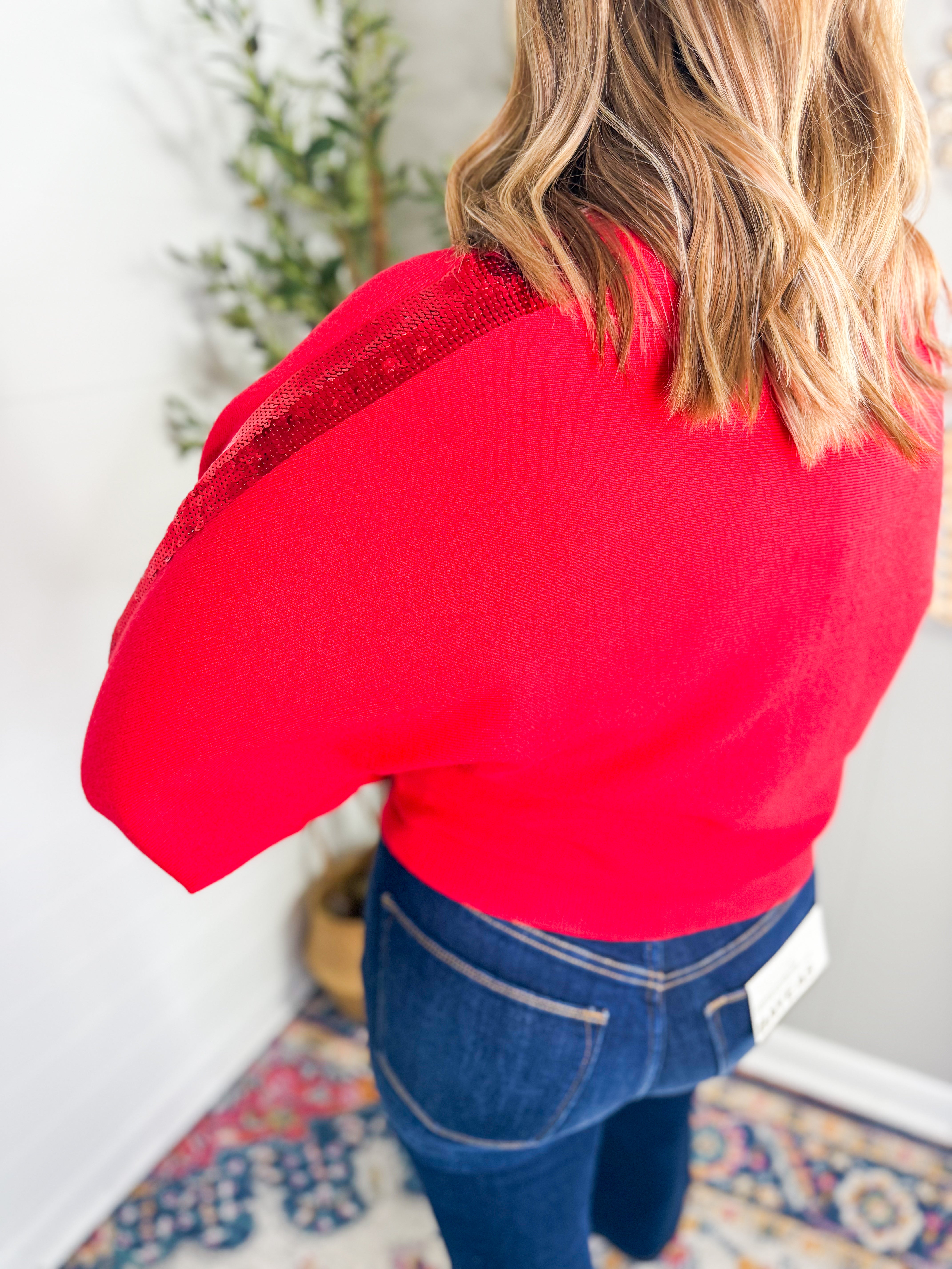 Sequin Detail Red Sweater