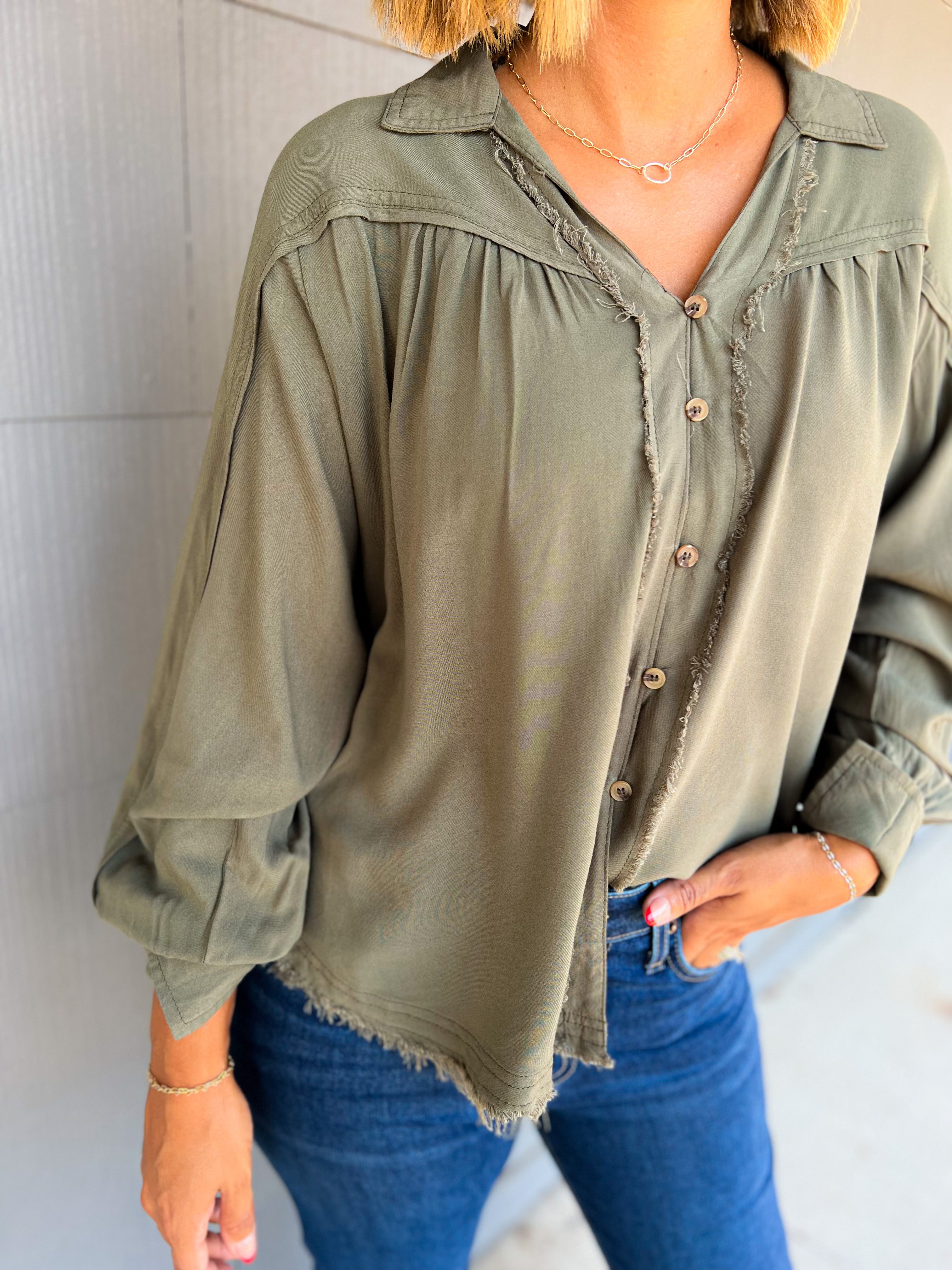 Fray Hem Button Front Top
