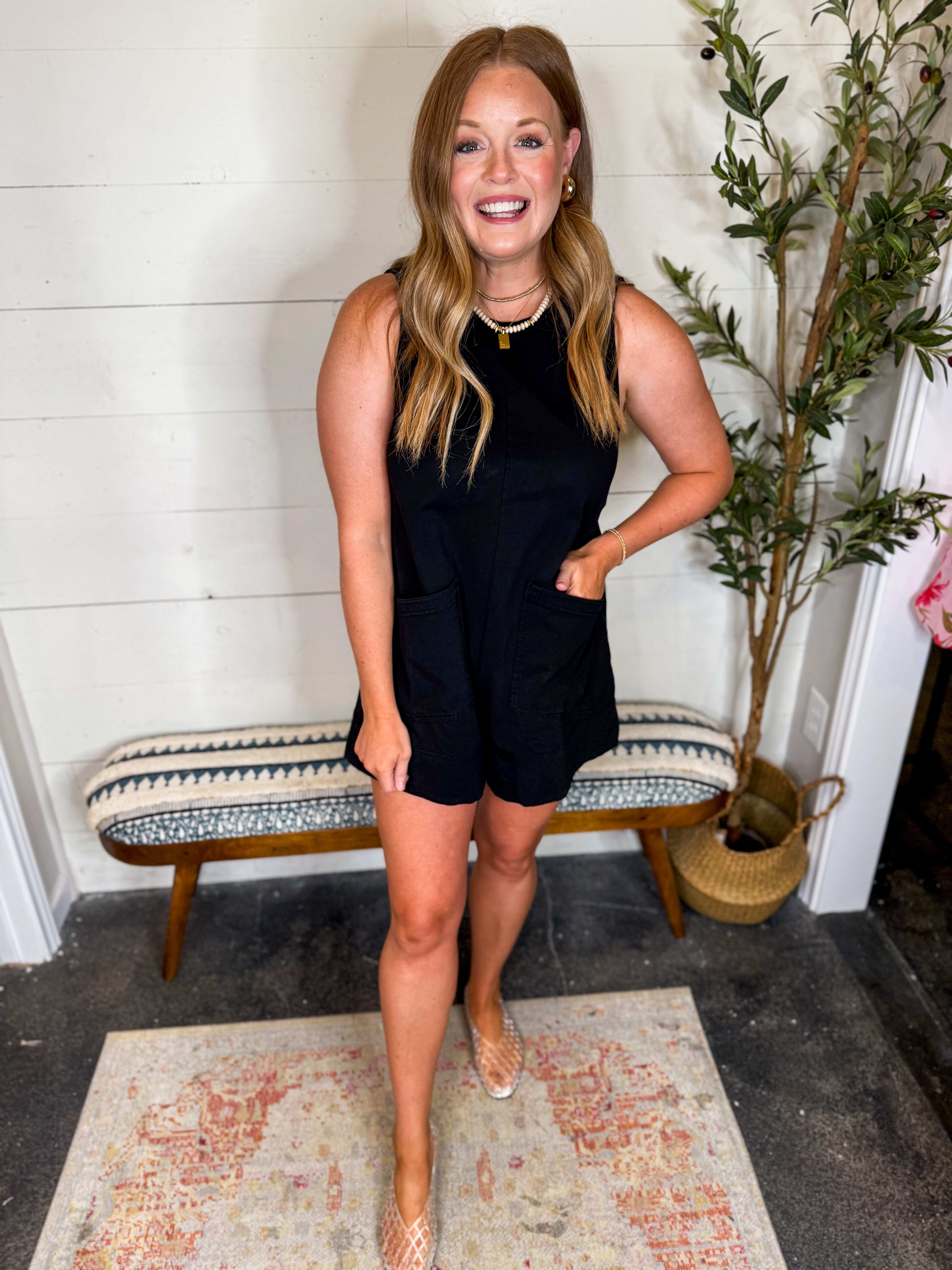 Sleeveless Patch Pocket Romper