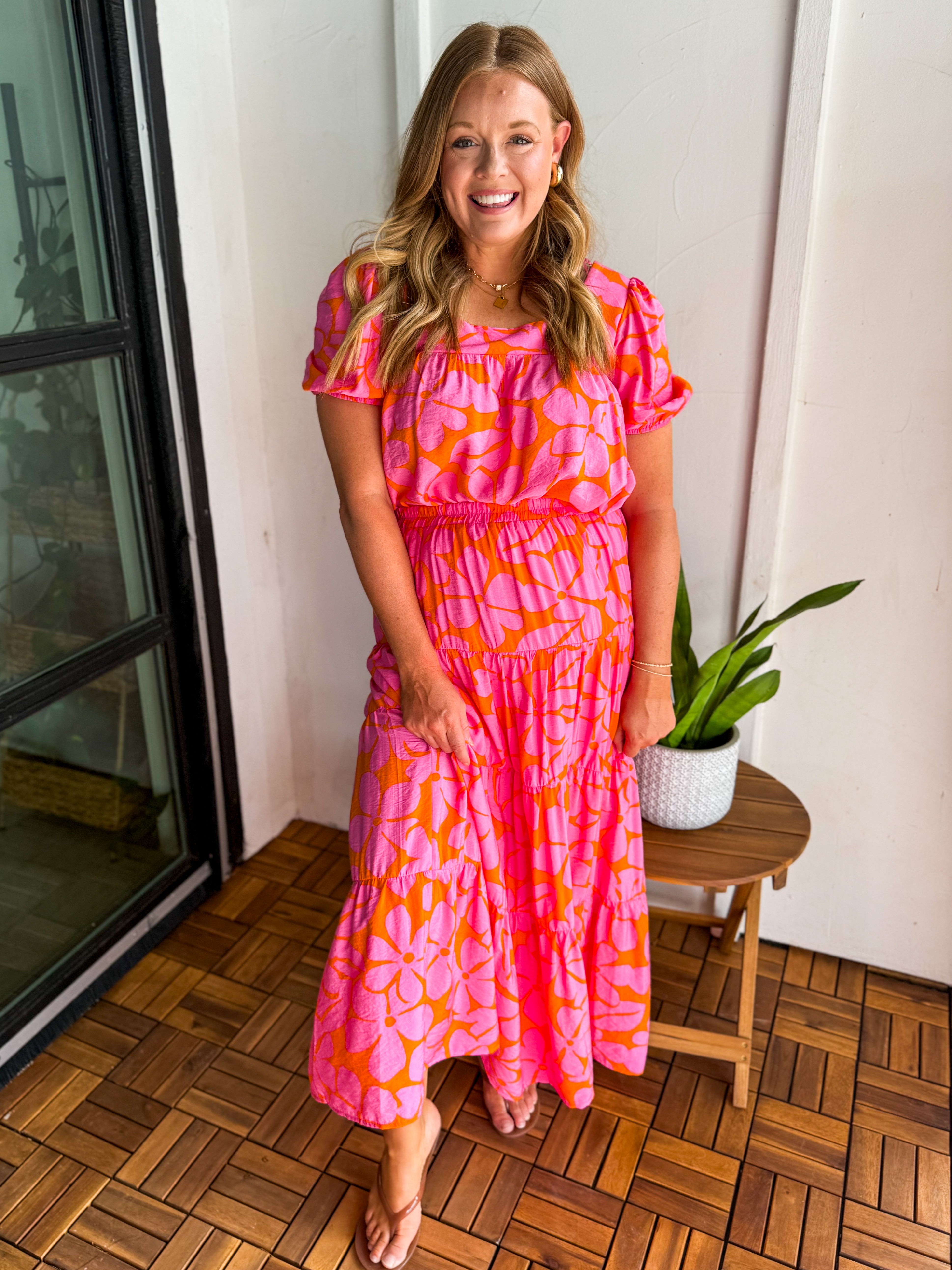 Floral Print Tiered Midi Maxi Long Skirt With Elastic Waist