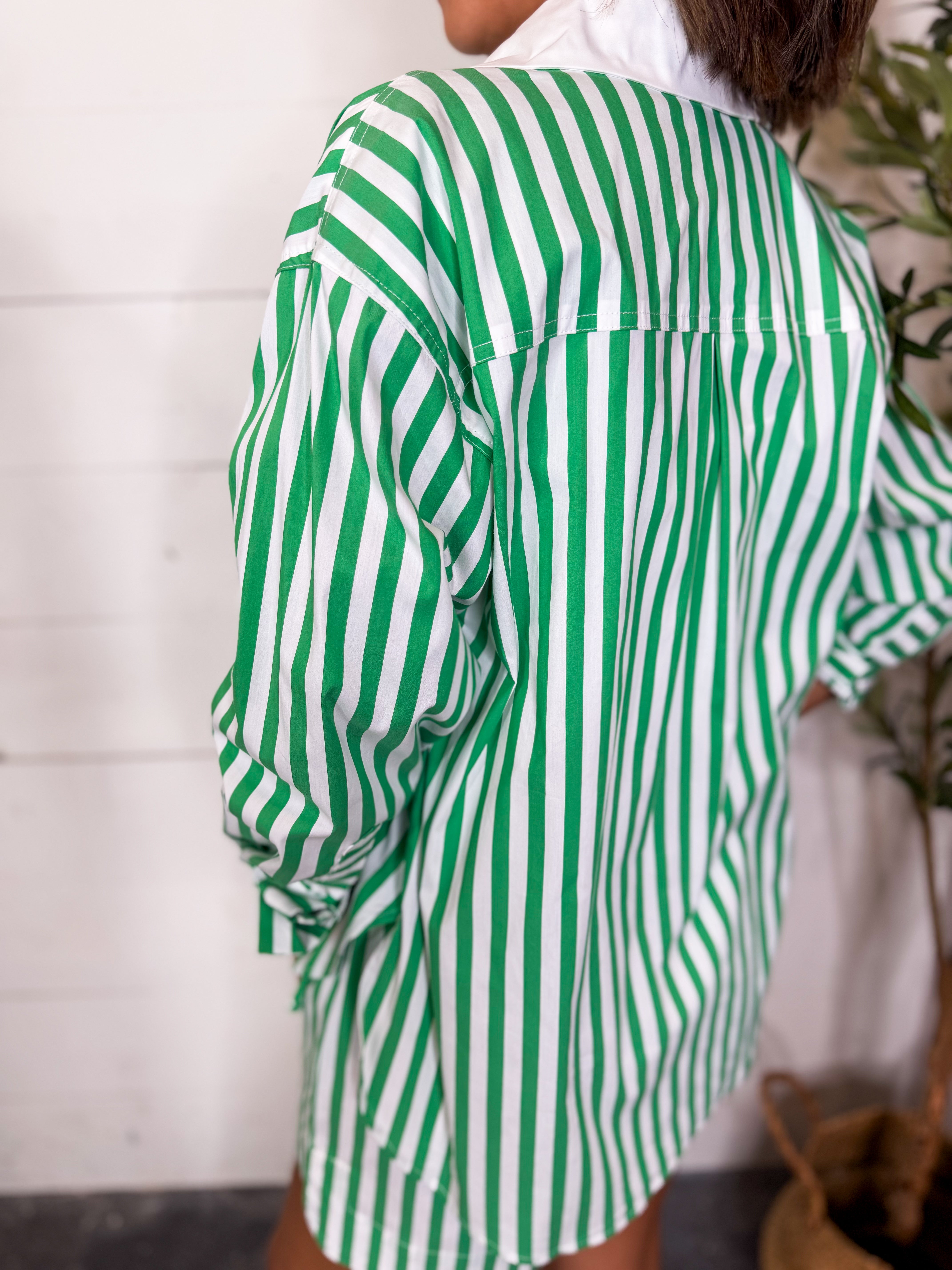 Green White Stripe Poplin Shirt