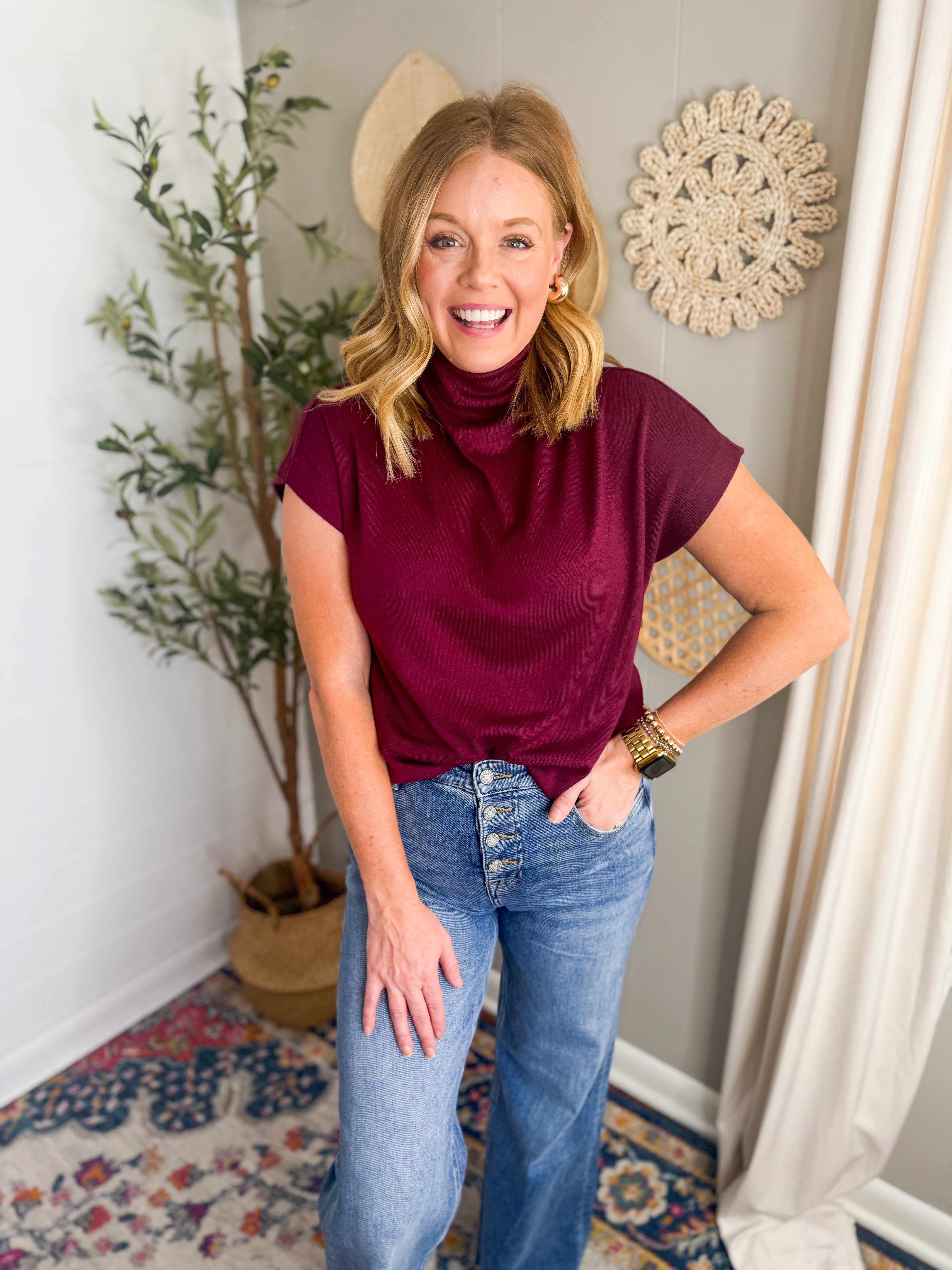 Ruby Solid Knit Mock Neck Pullover