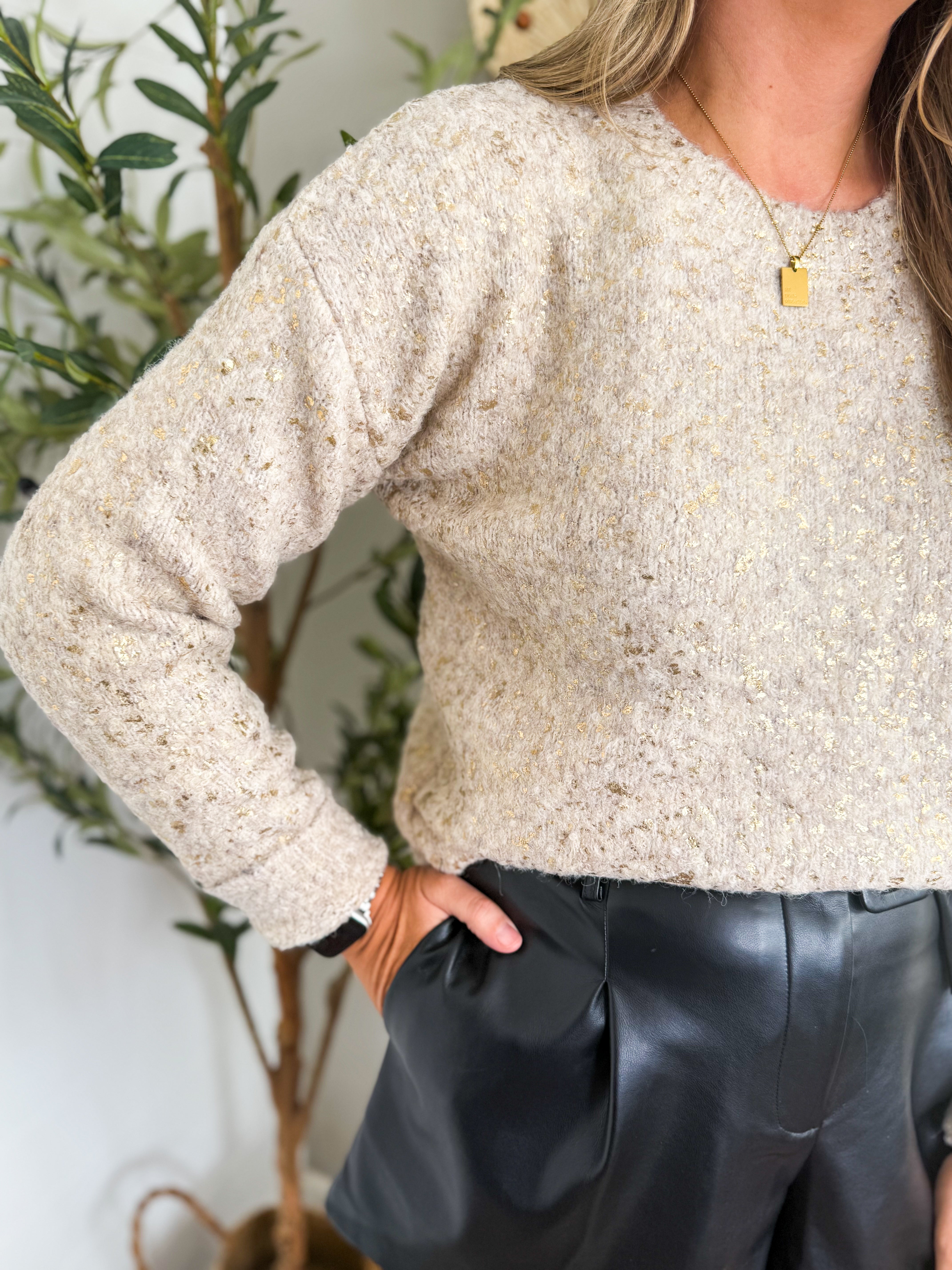 Speckle Foil Crew Neck Sweater