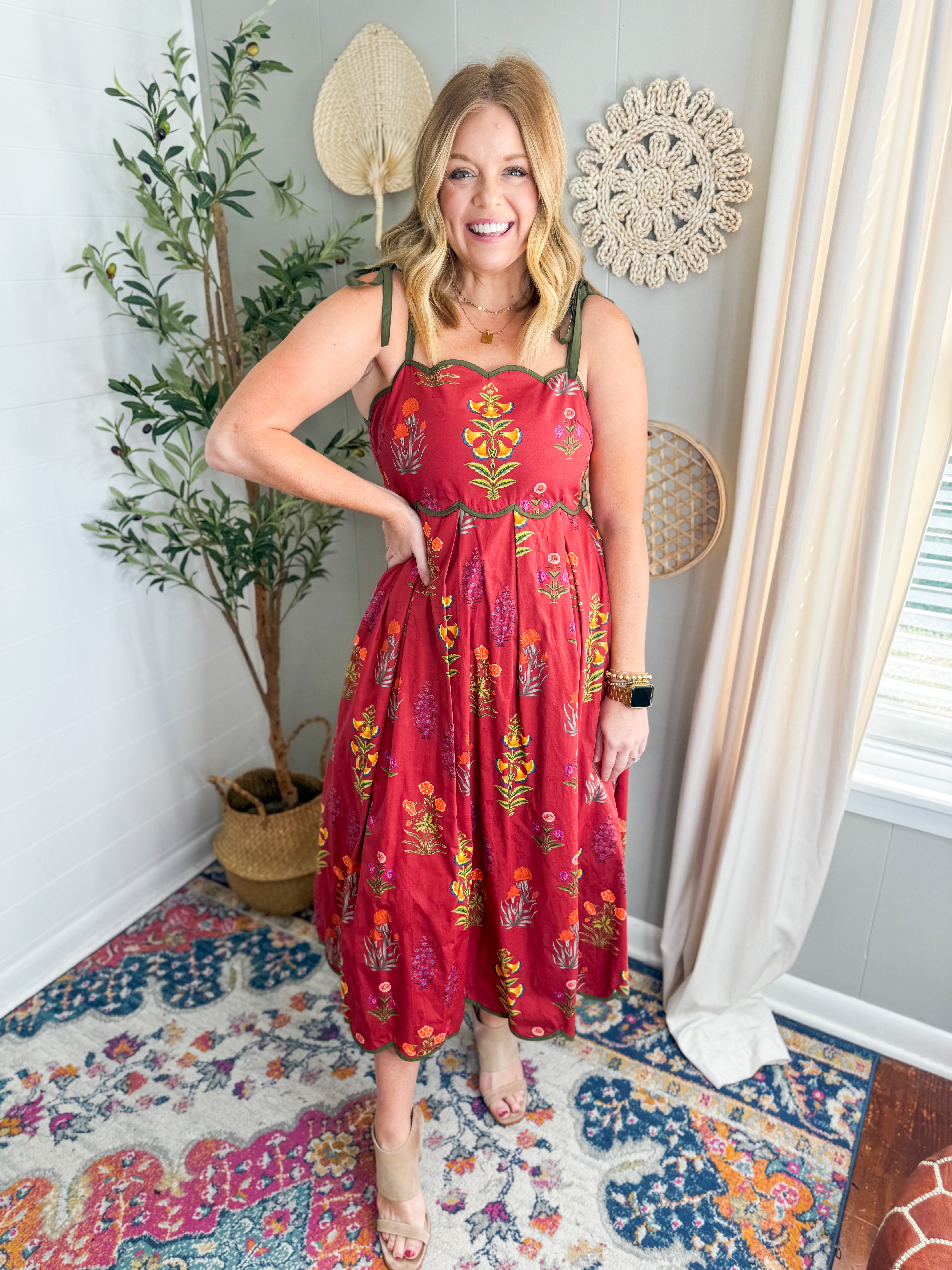 Floral Print Tie Strap Midi