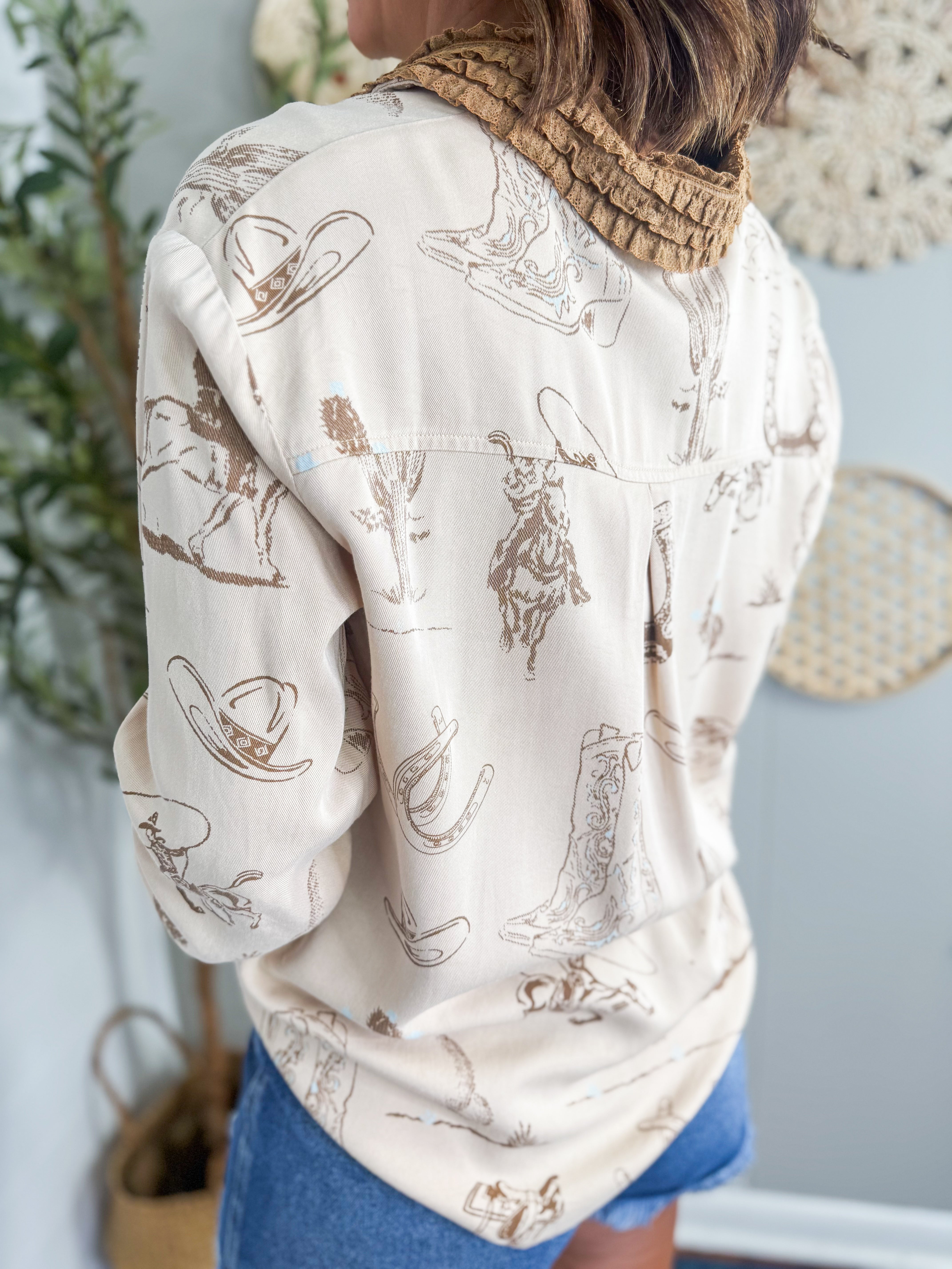 Western Printed Ruffle Cuff Shirt