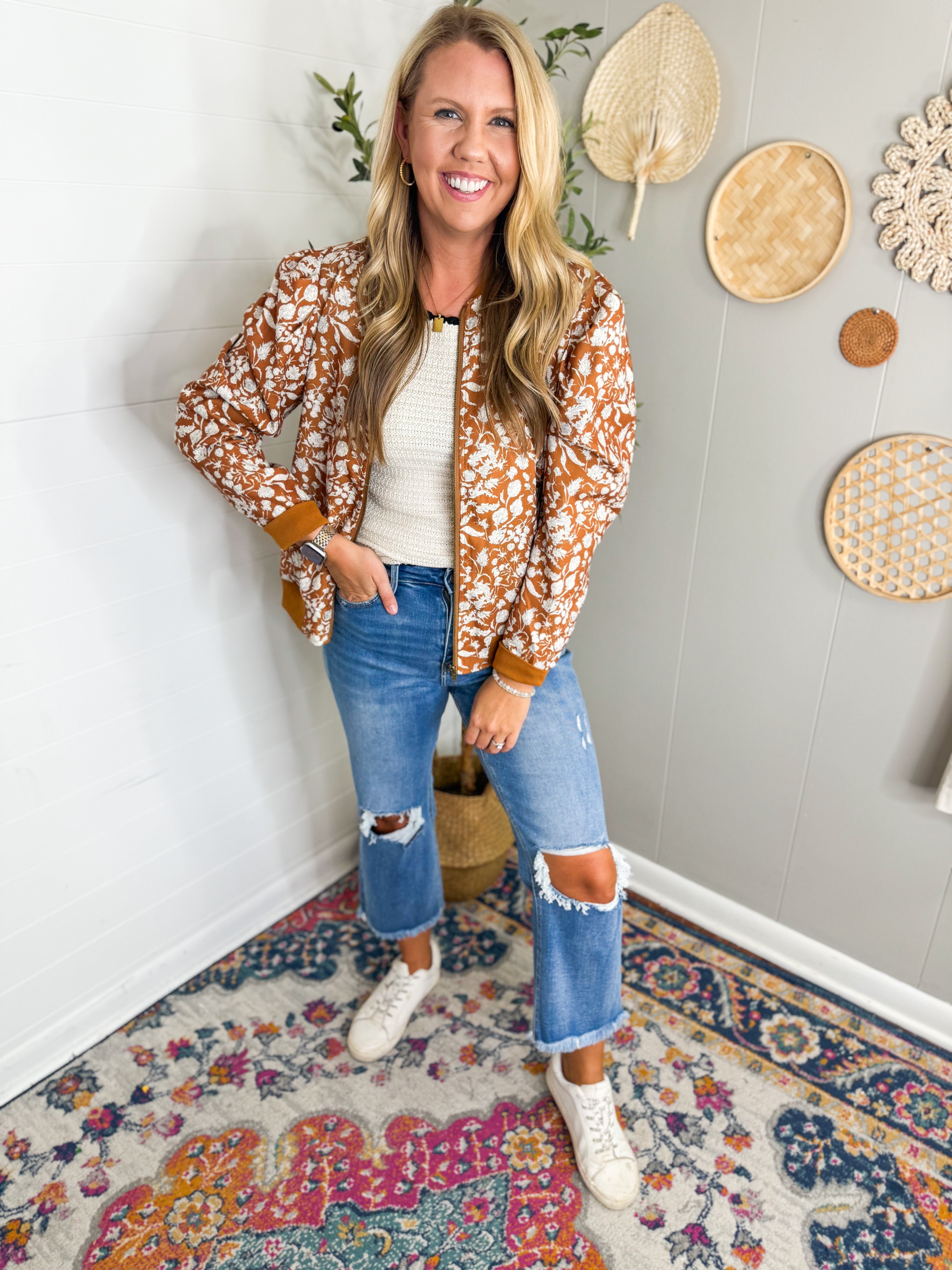 Printed Corduroy Bomber Jacket