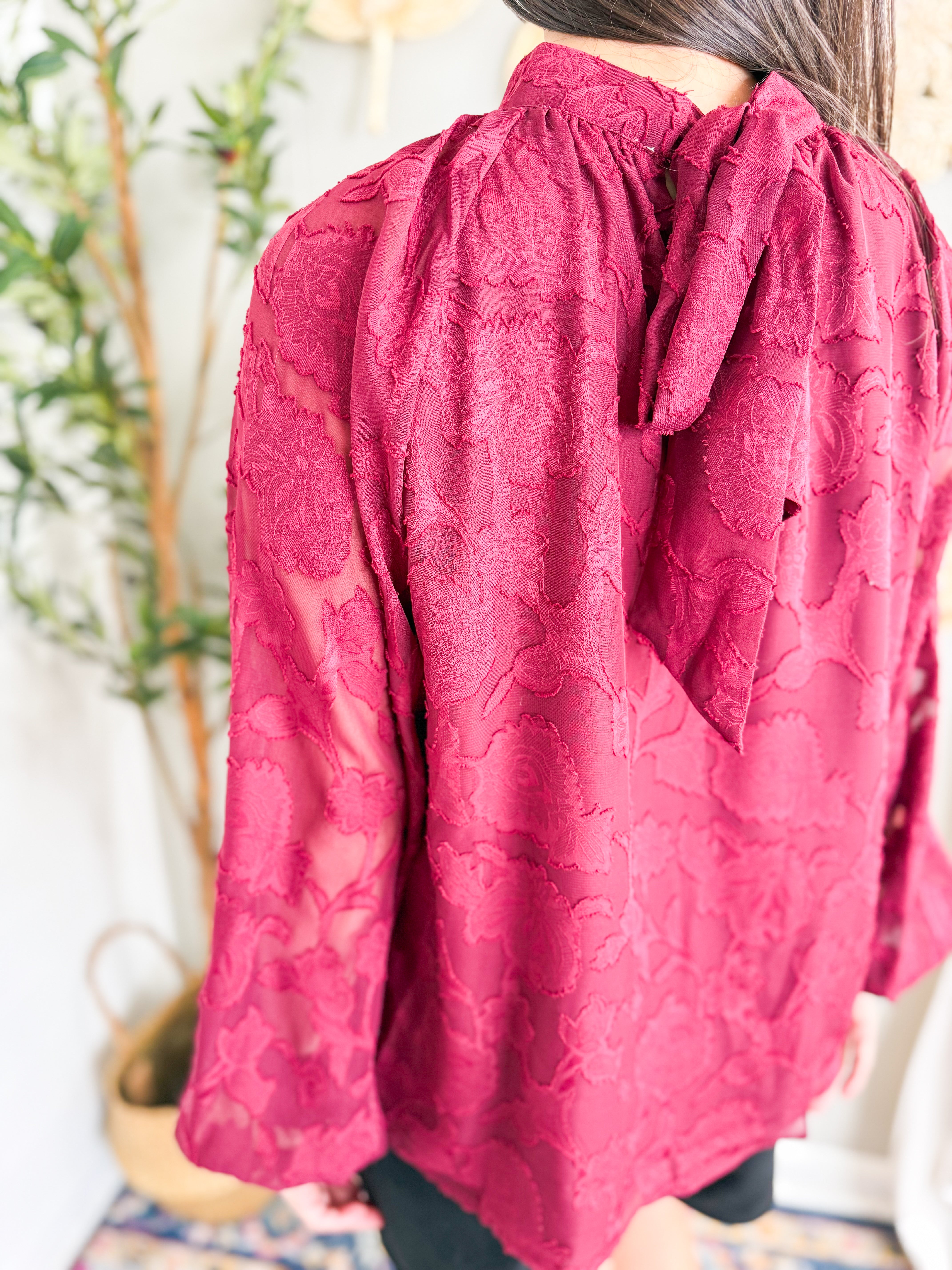 Burgundy textured woven top