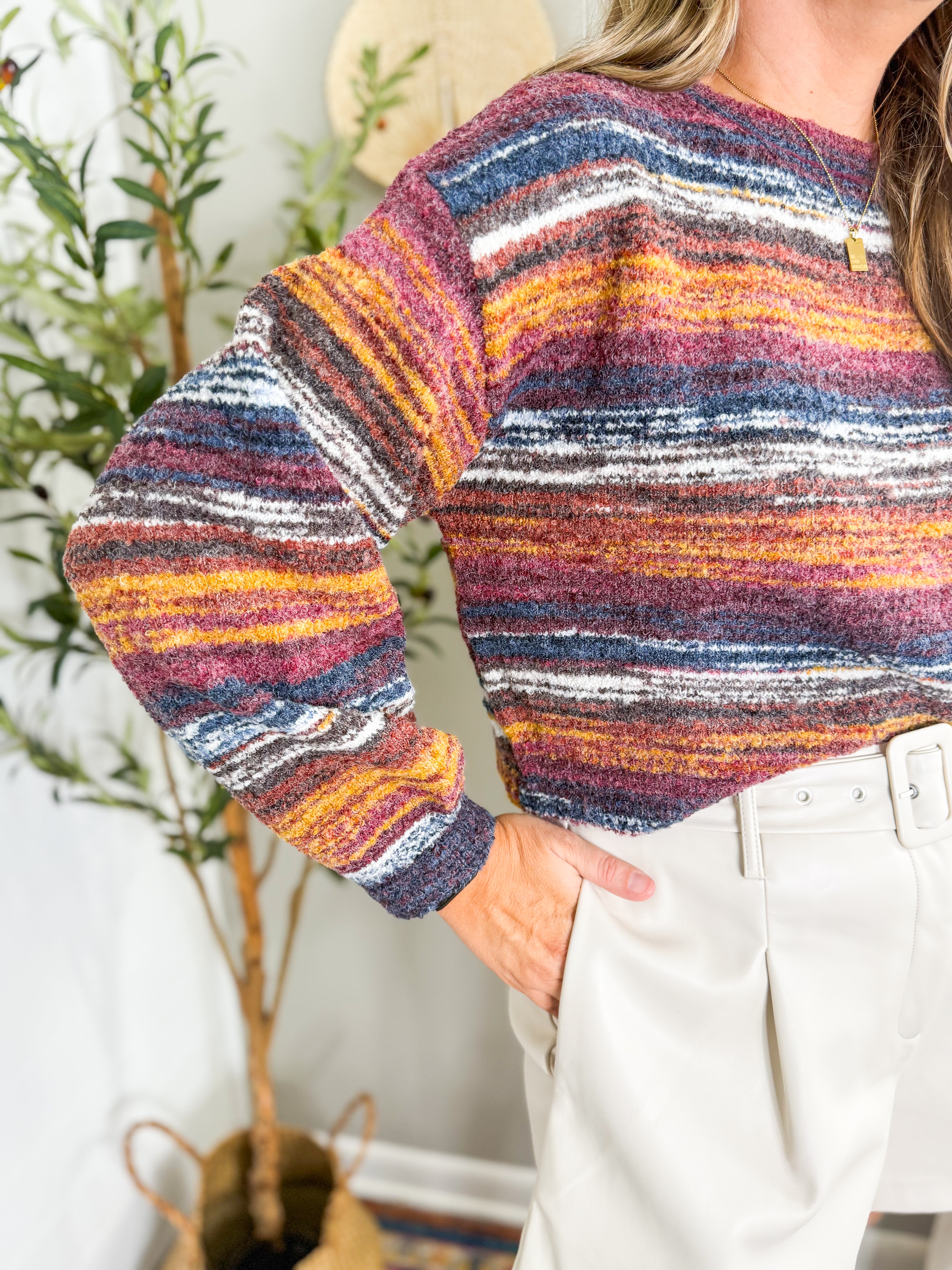 Multi Color Striped Boatneck Sweater