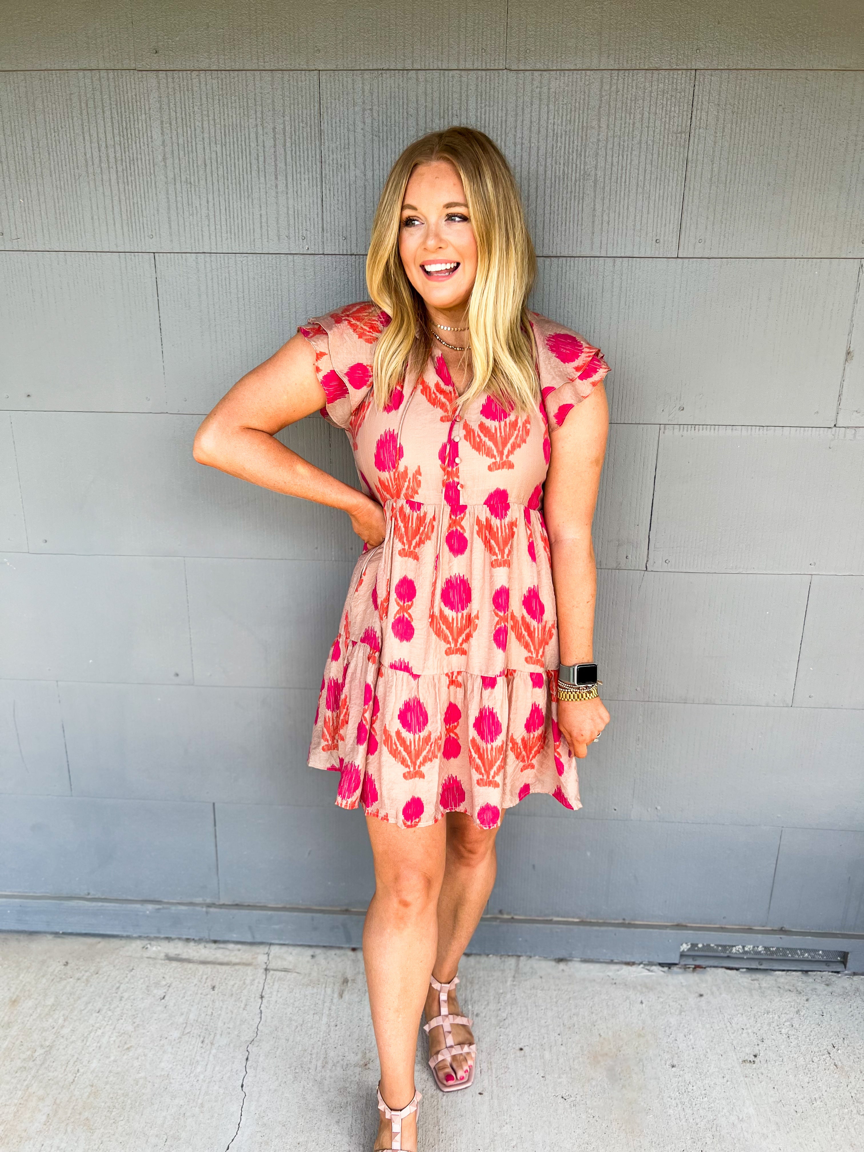 THML Tiered Pink Printed Dress