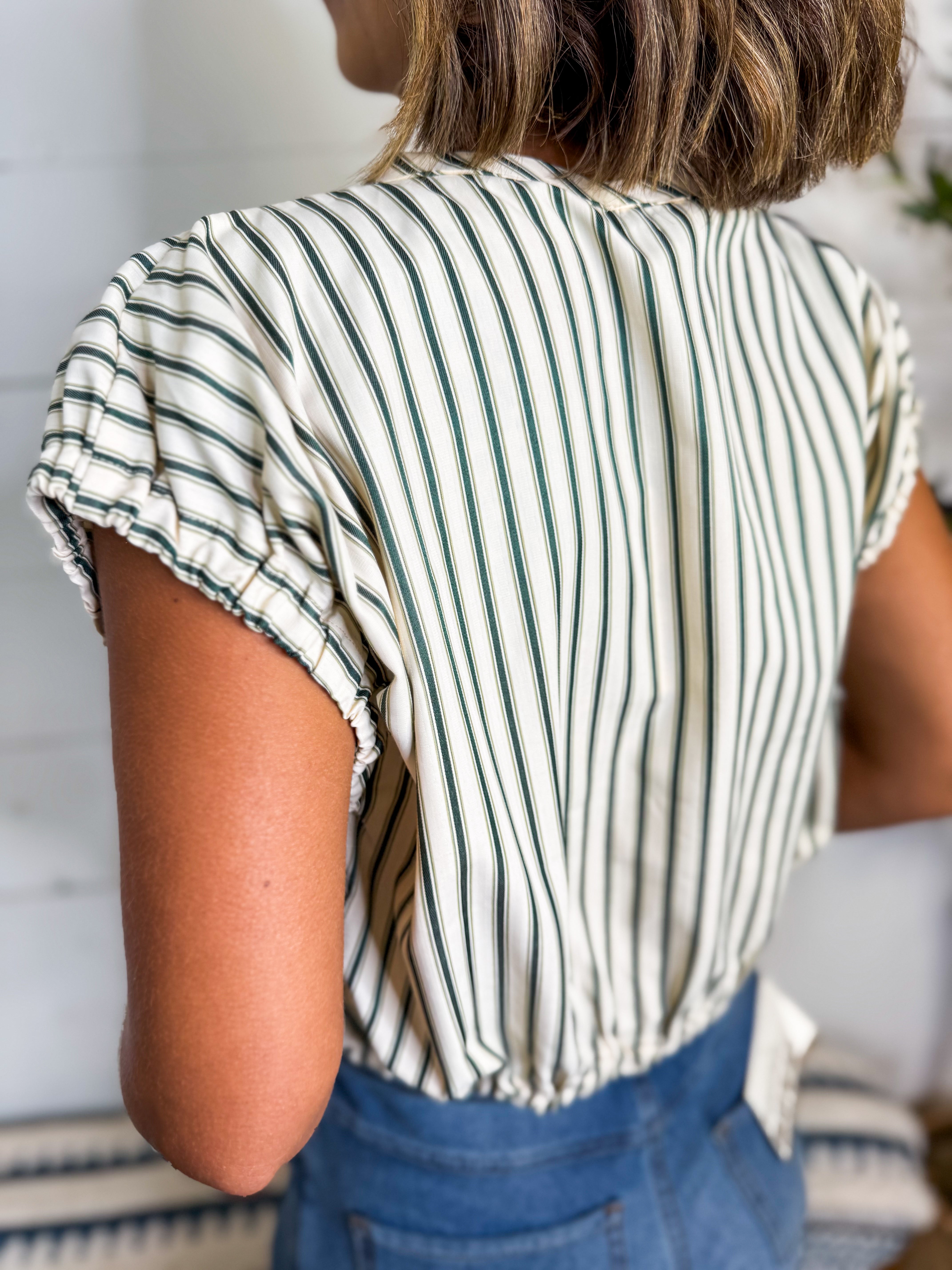 Green Striped Cap Sleeve Top