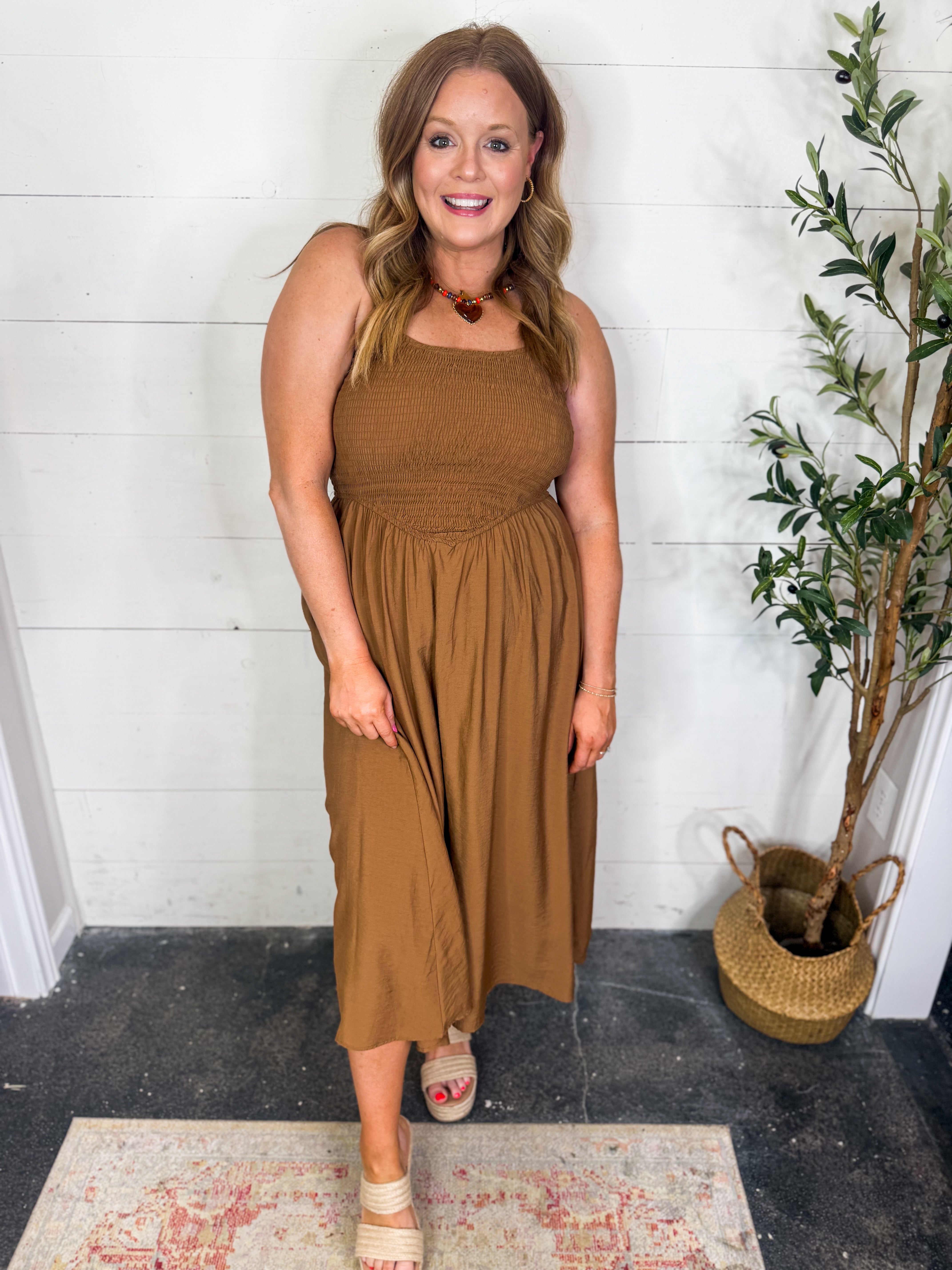Smocked Waist Midi Dress