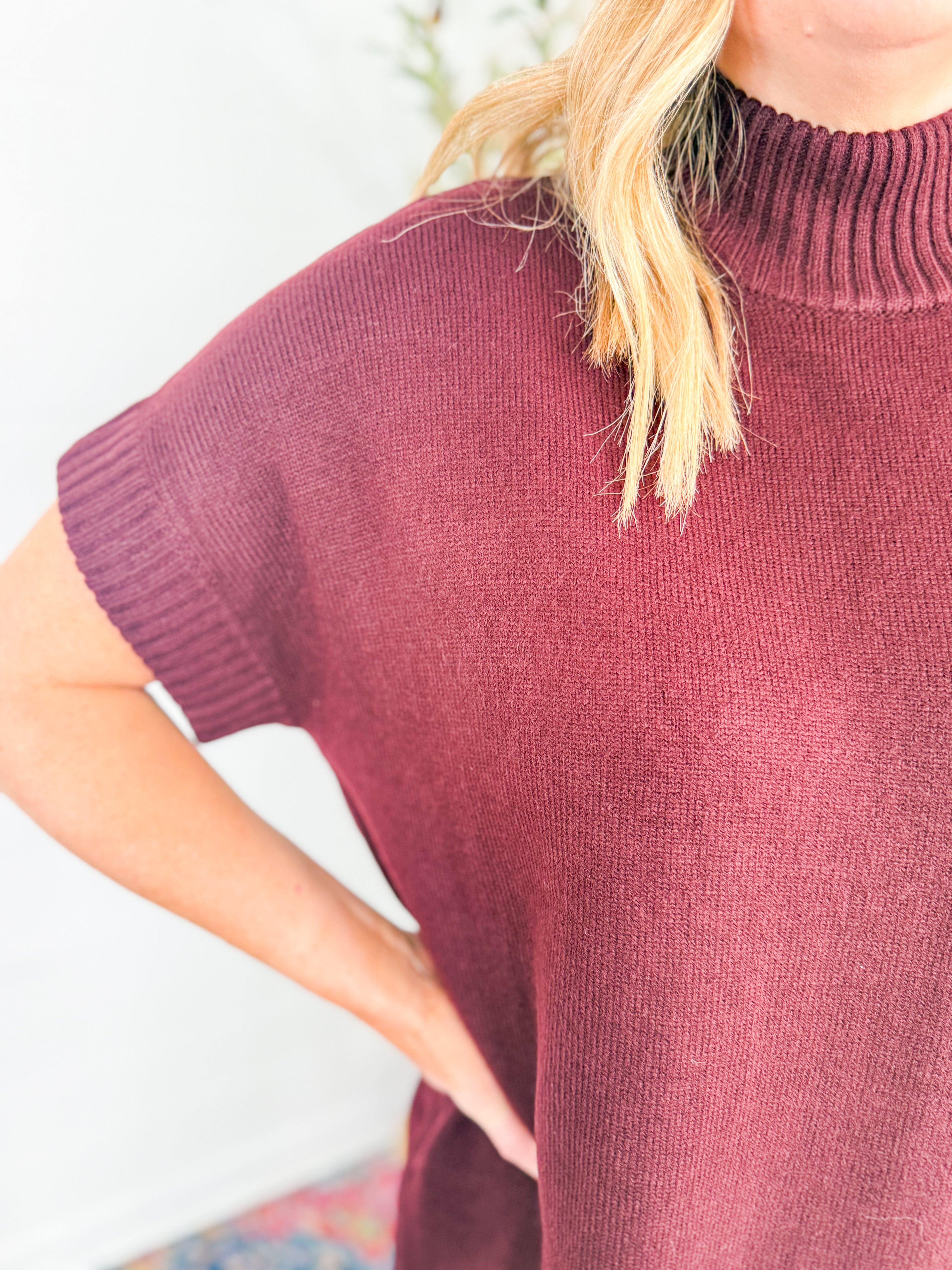 Oversized Short Sleeve Mock Neck Sweater Dress