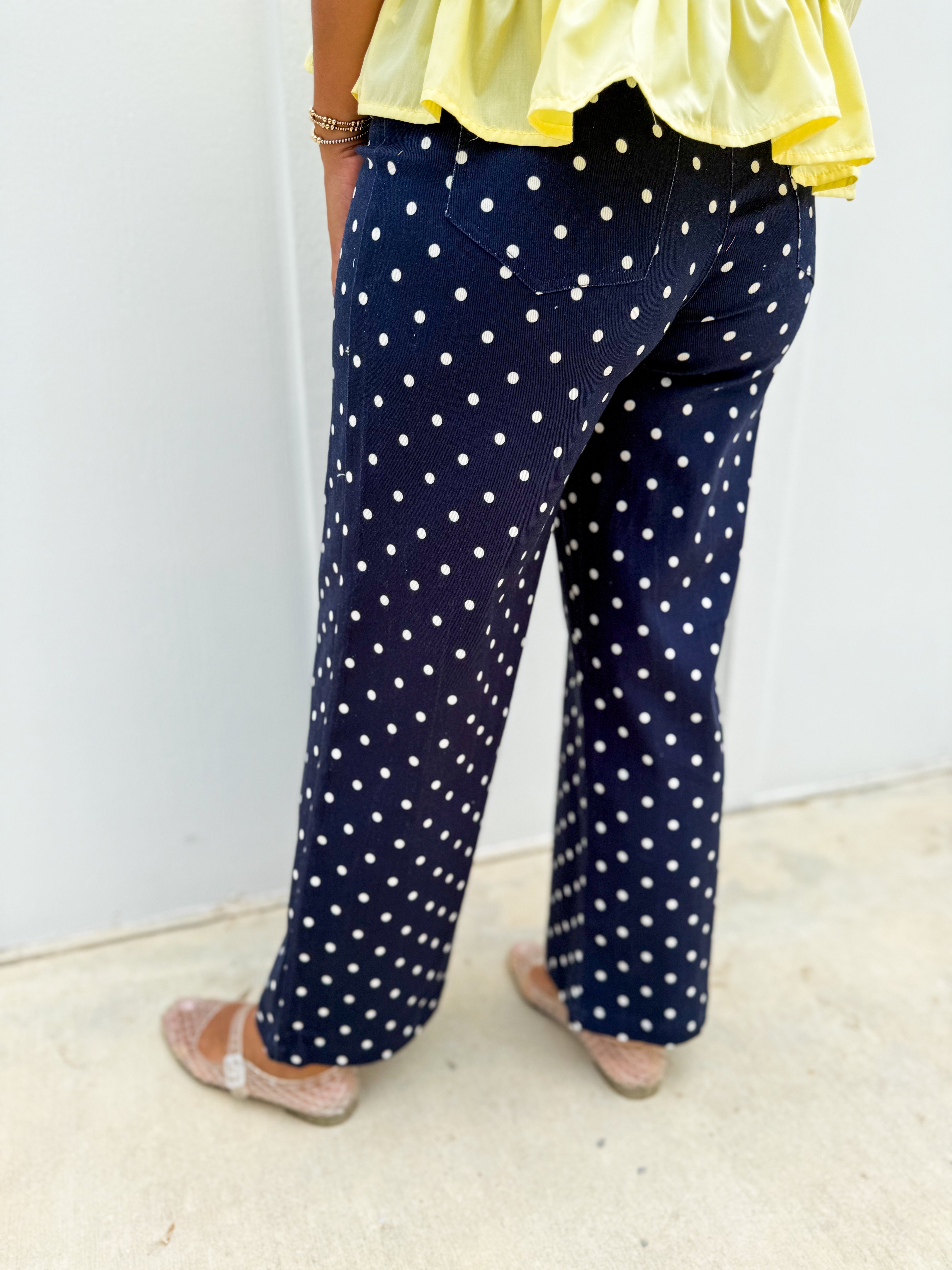 Navy Polka Dot Wide Leg Pants