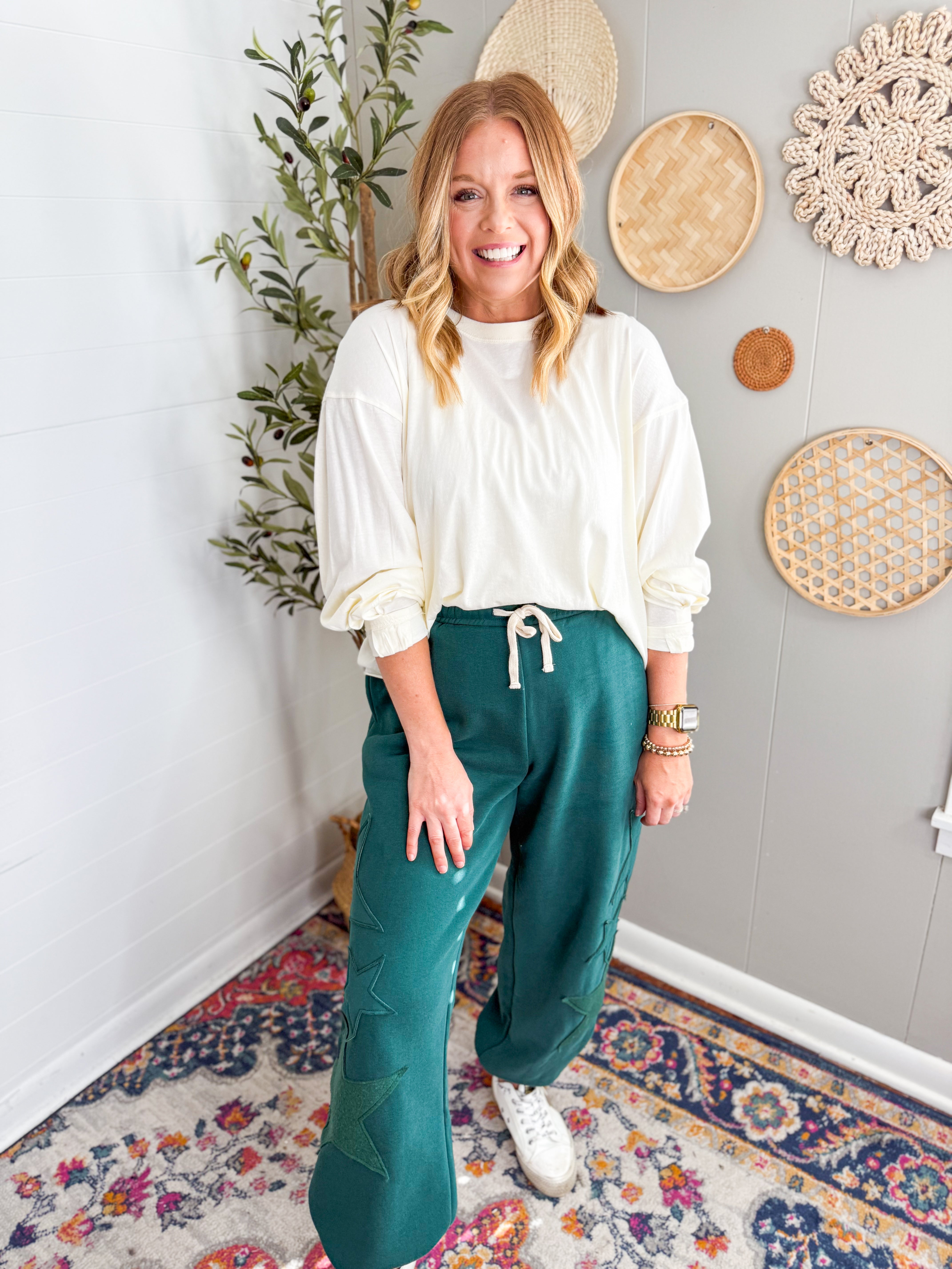 Star Patch Casual Drawstring Jogger Pants