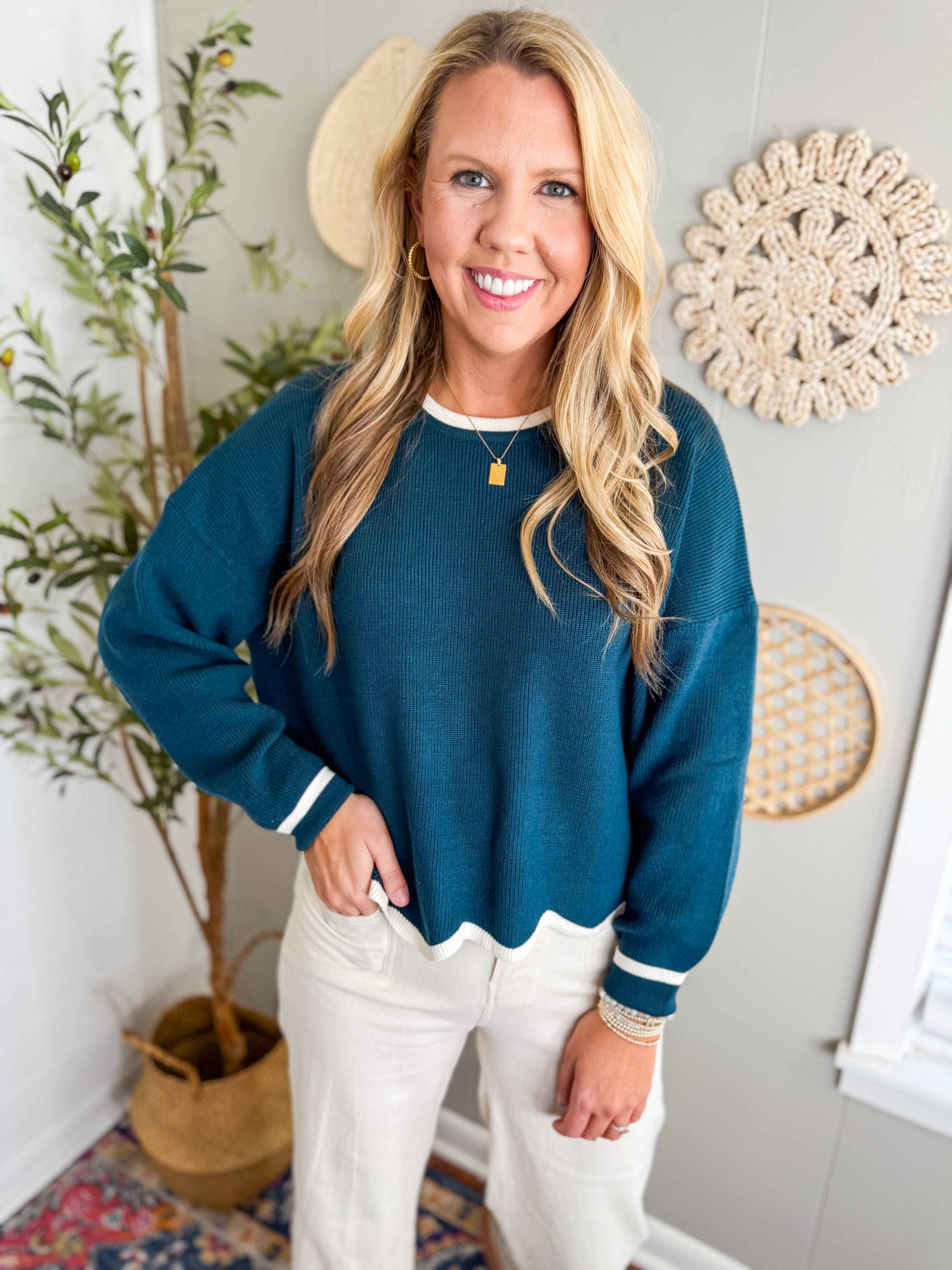 Scalloped Hem Long Sleeve Sweater