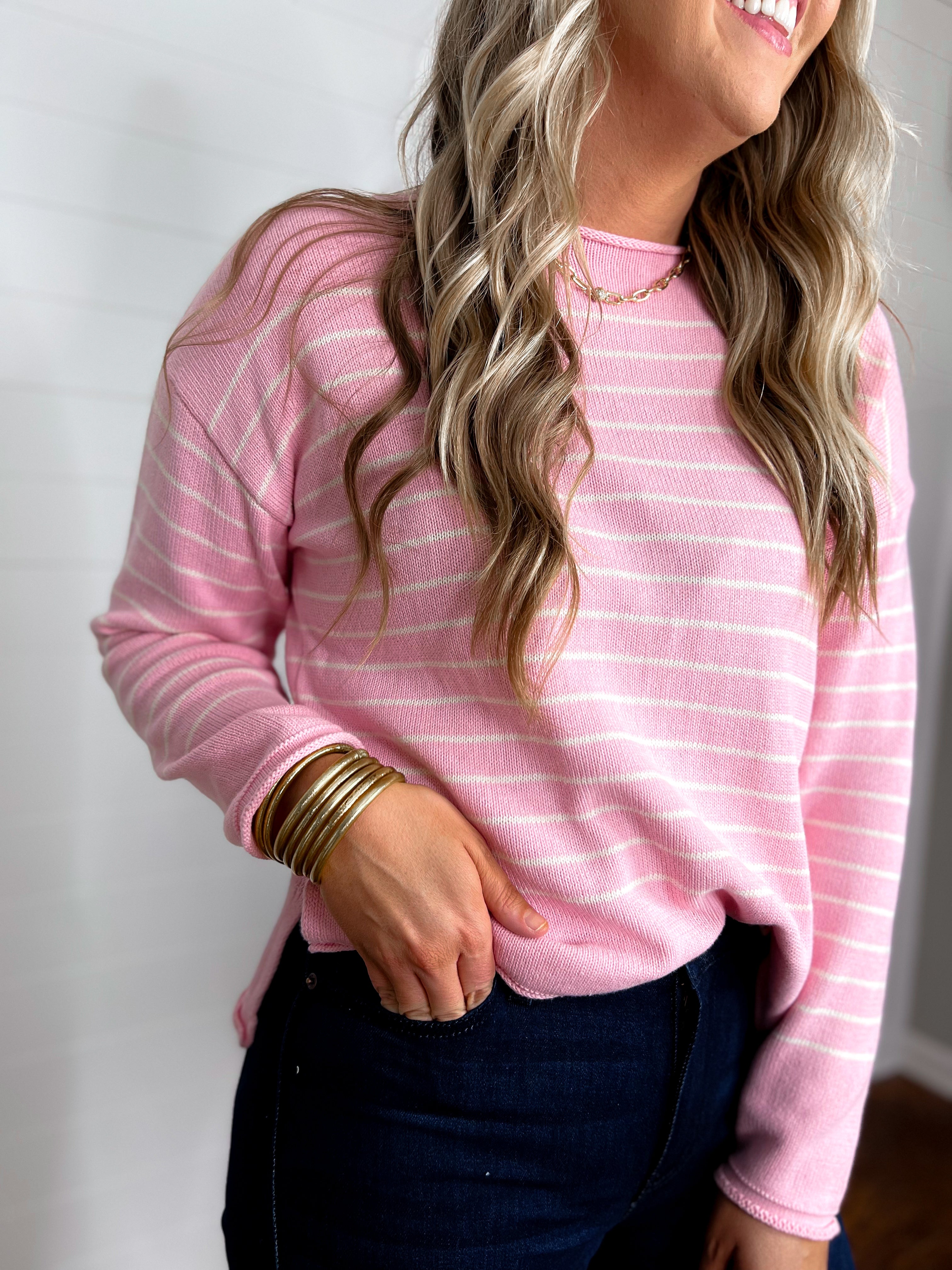 Pink Striped Knit Sweater