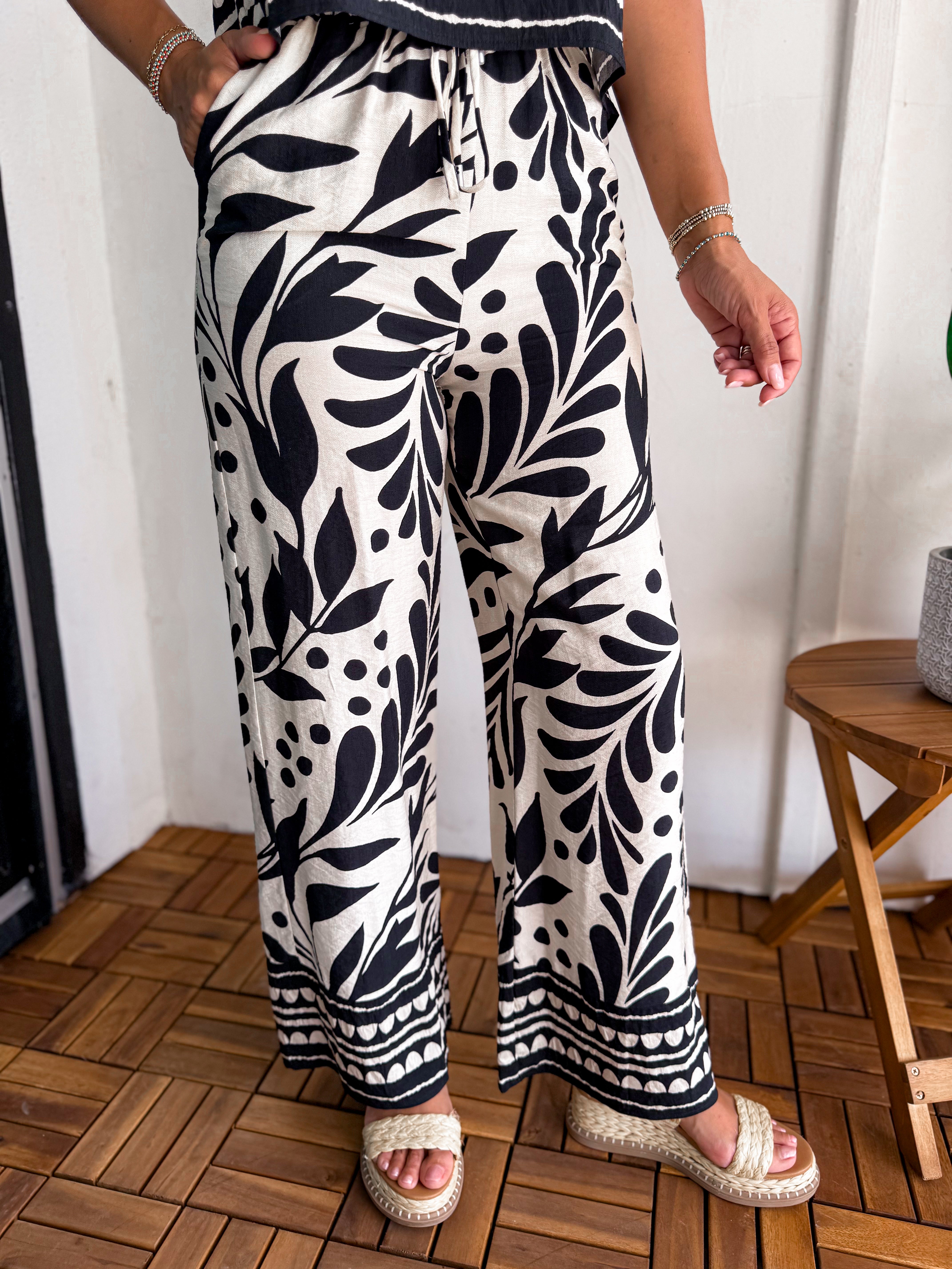 Skies Are Blue Sand Black Printed Wide Leg Pants