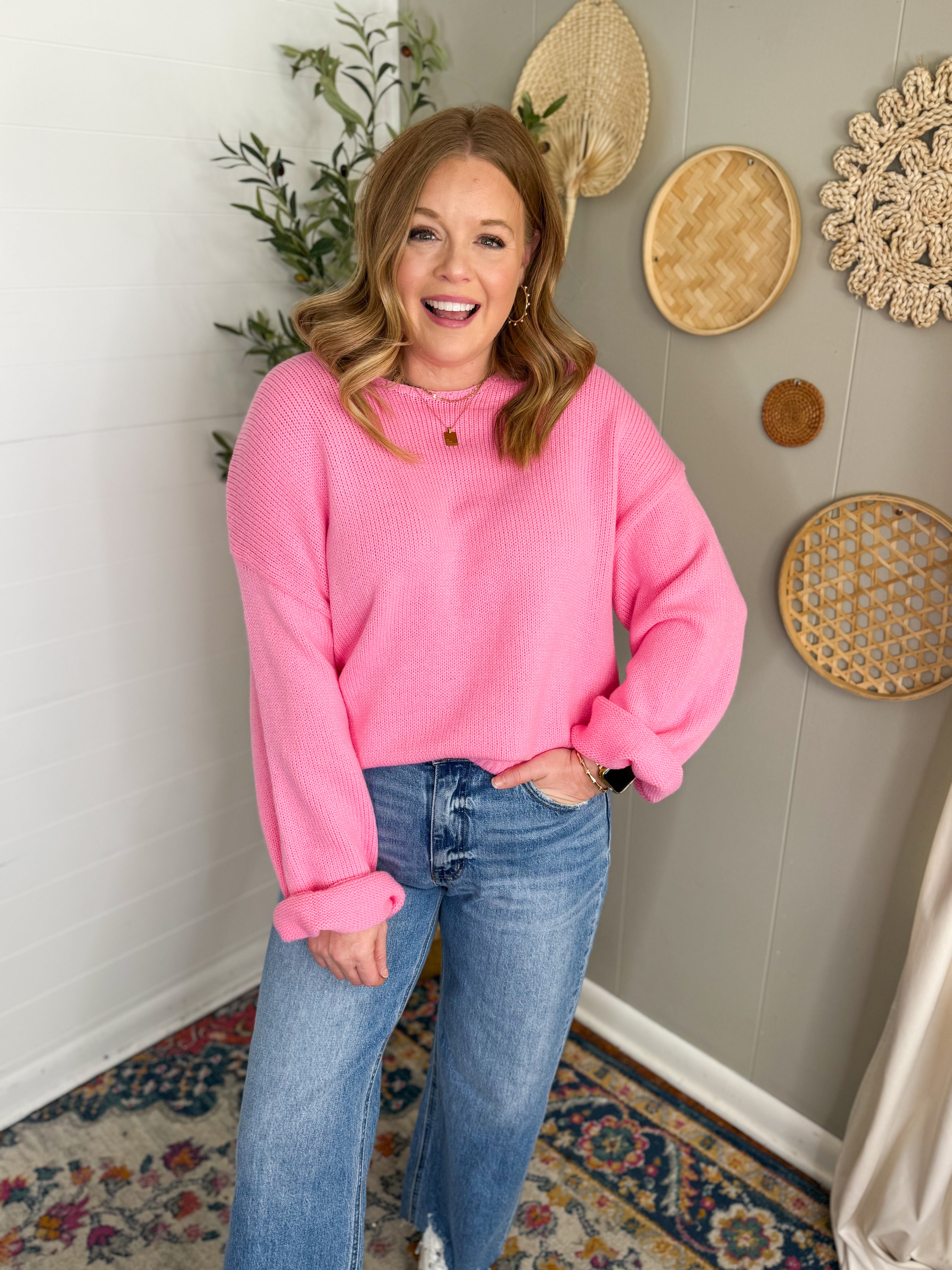 Bow Crewneck Bubble Sleeve Sweater