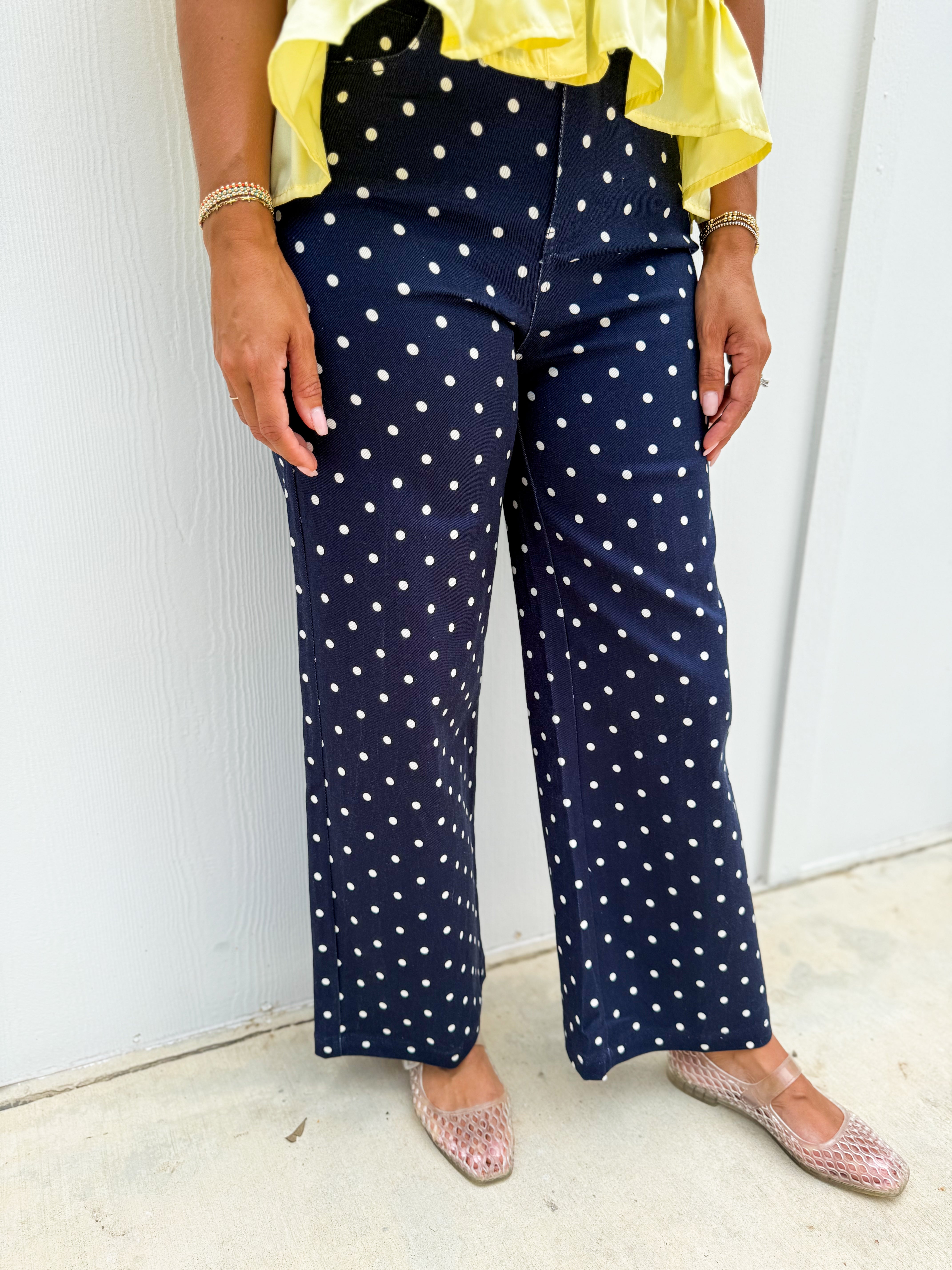 Navy Polka Dot Wide Leg Pants
