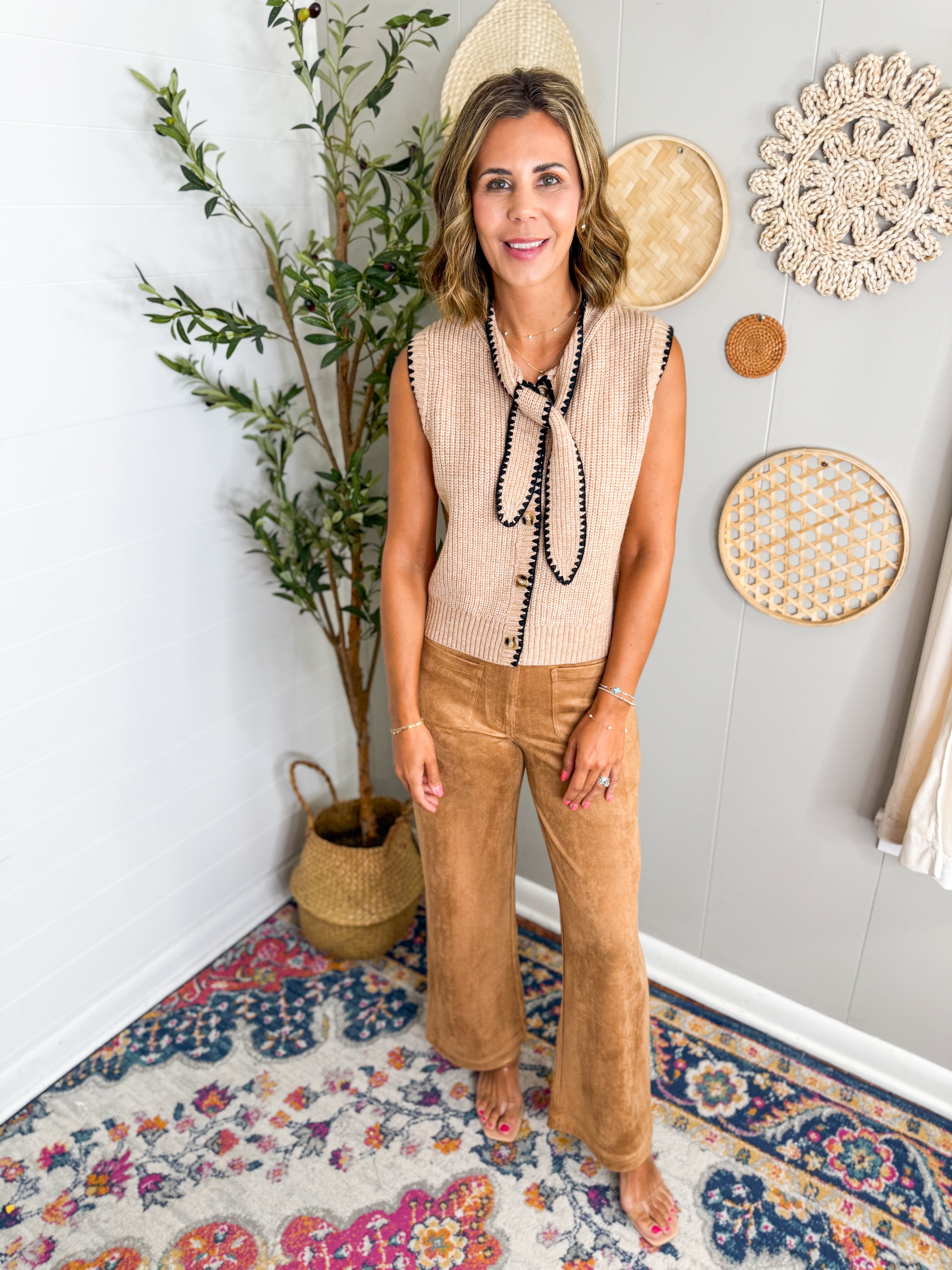 Button Down Vest with Tie Detail