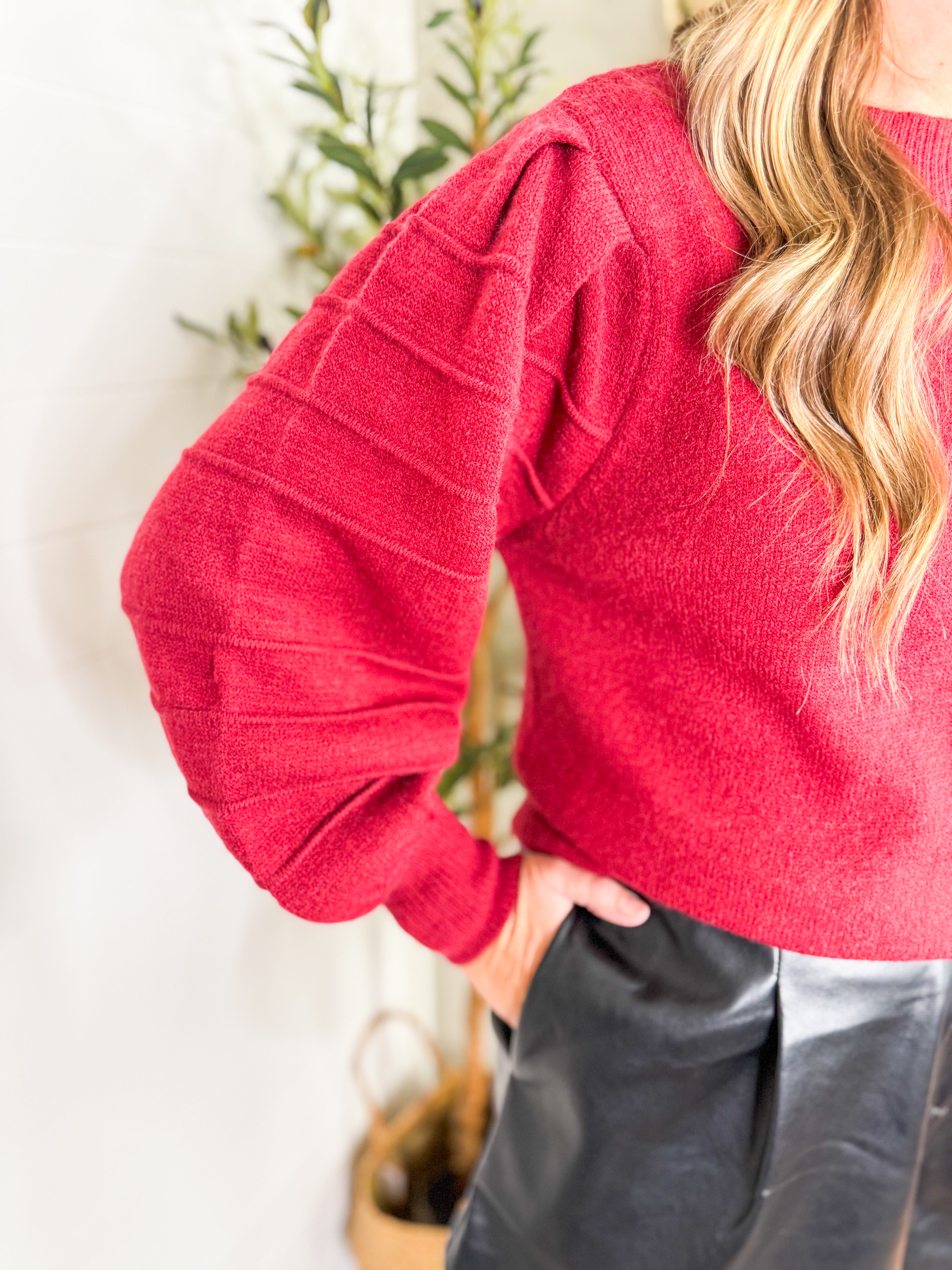 Textured Puff Sleeve Knitted Sweater