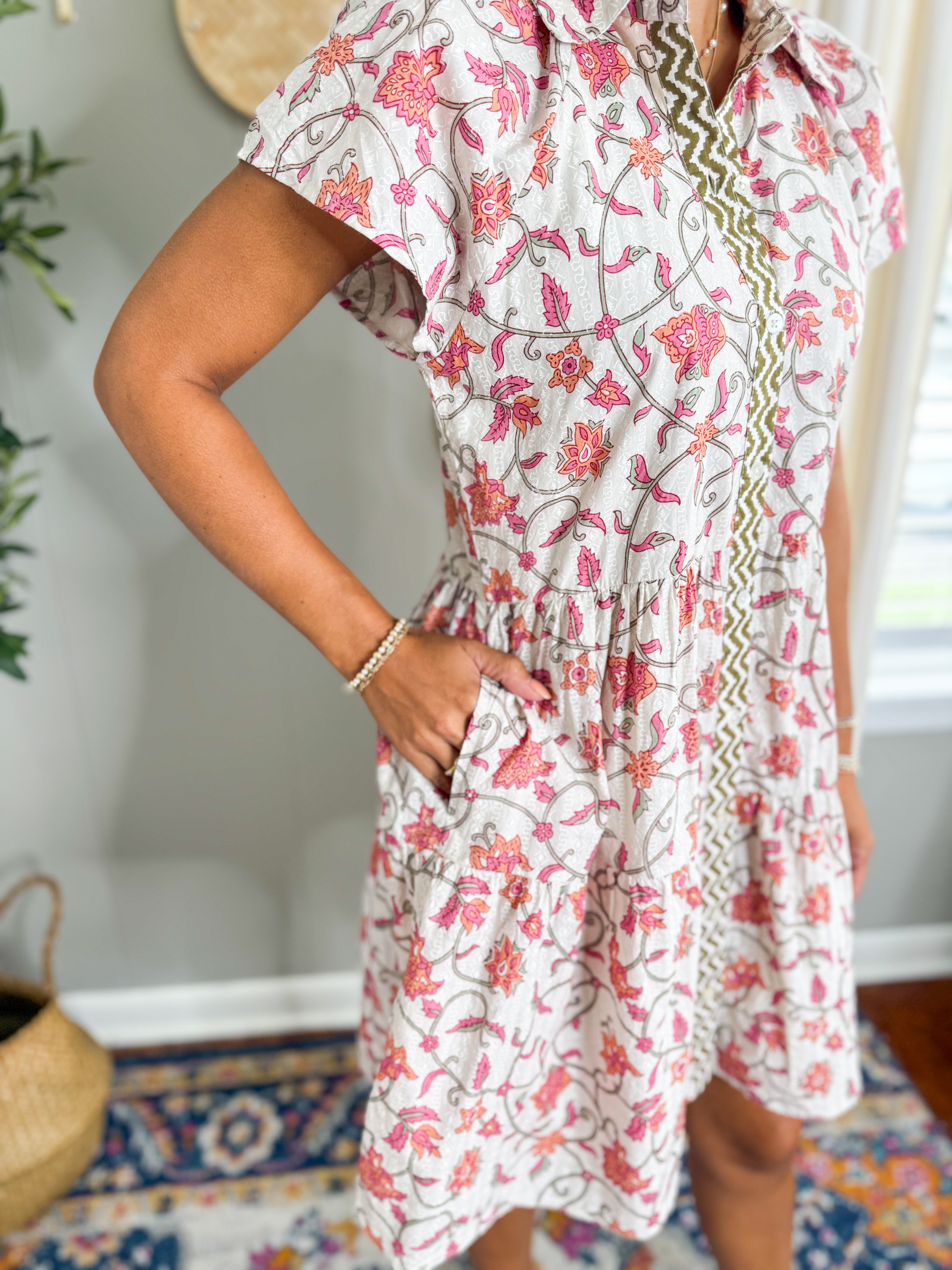 THML Button Up Floral Dress