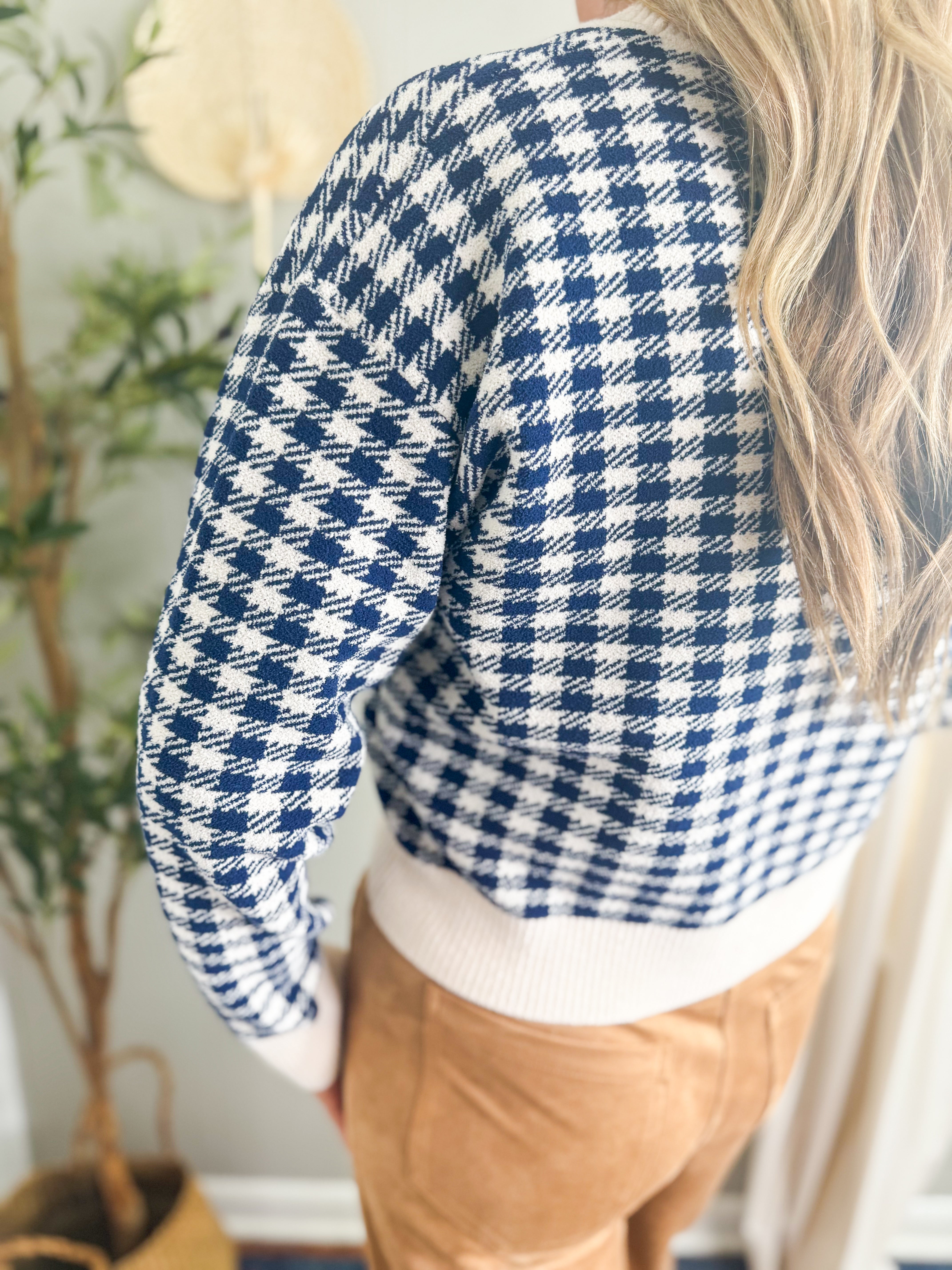 Navy Gingham Print Cardigan