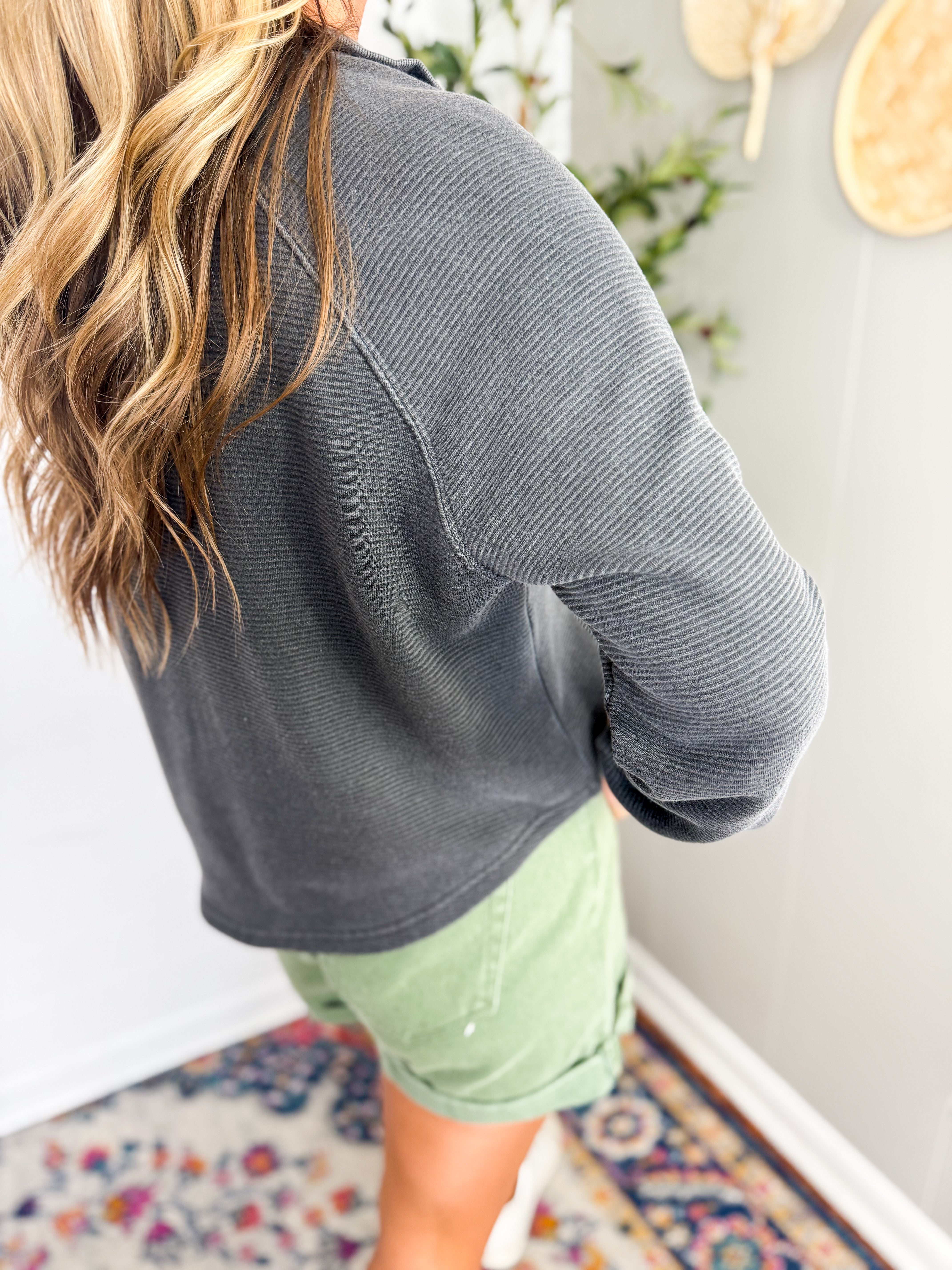 V-Neck Button Snap Long Sleeve Knit Top