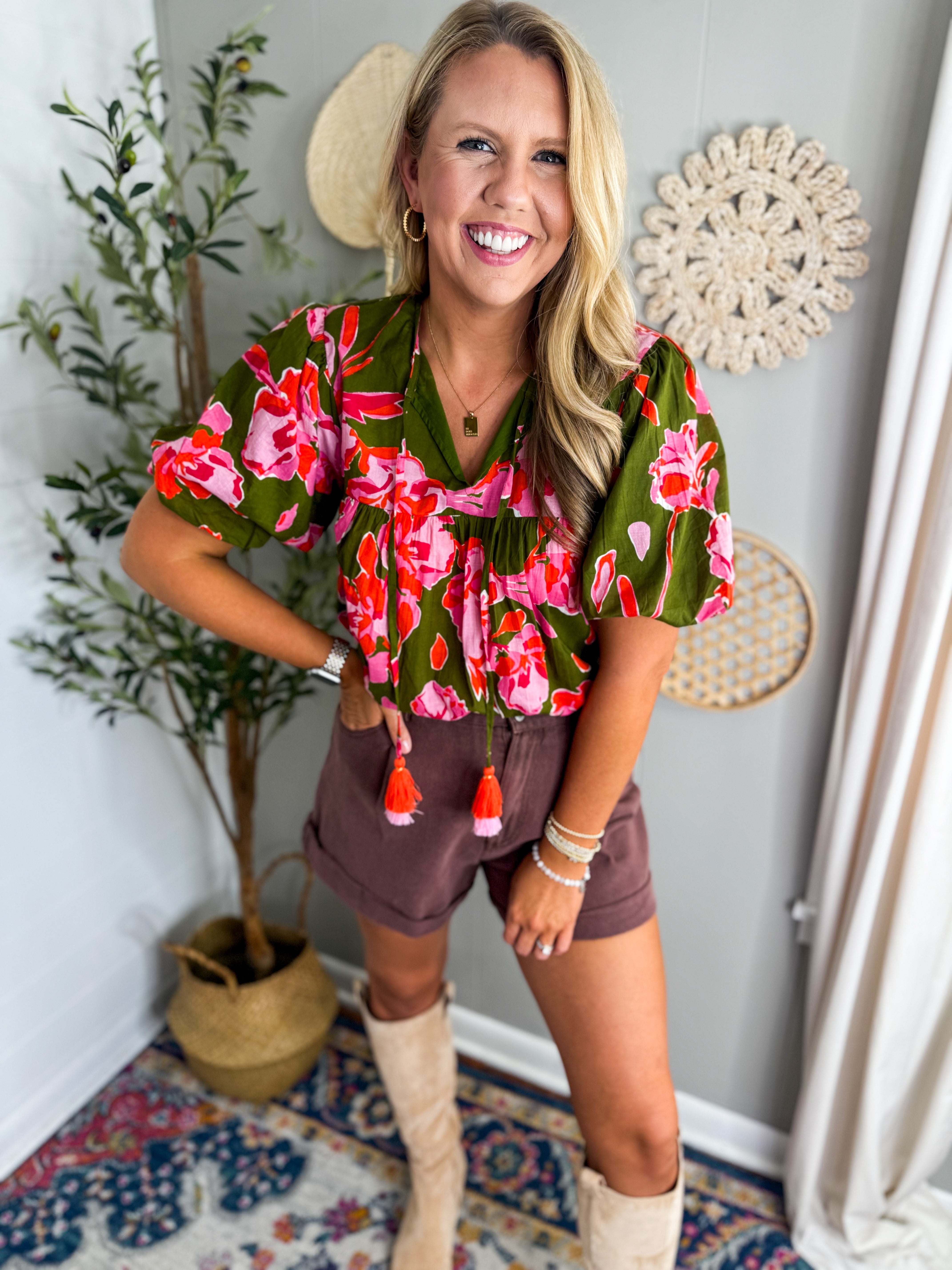 THML Puff Sleeve Flower Top