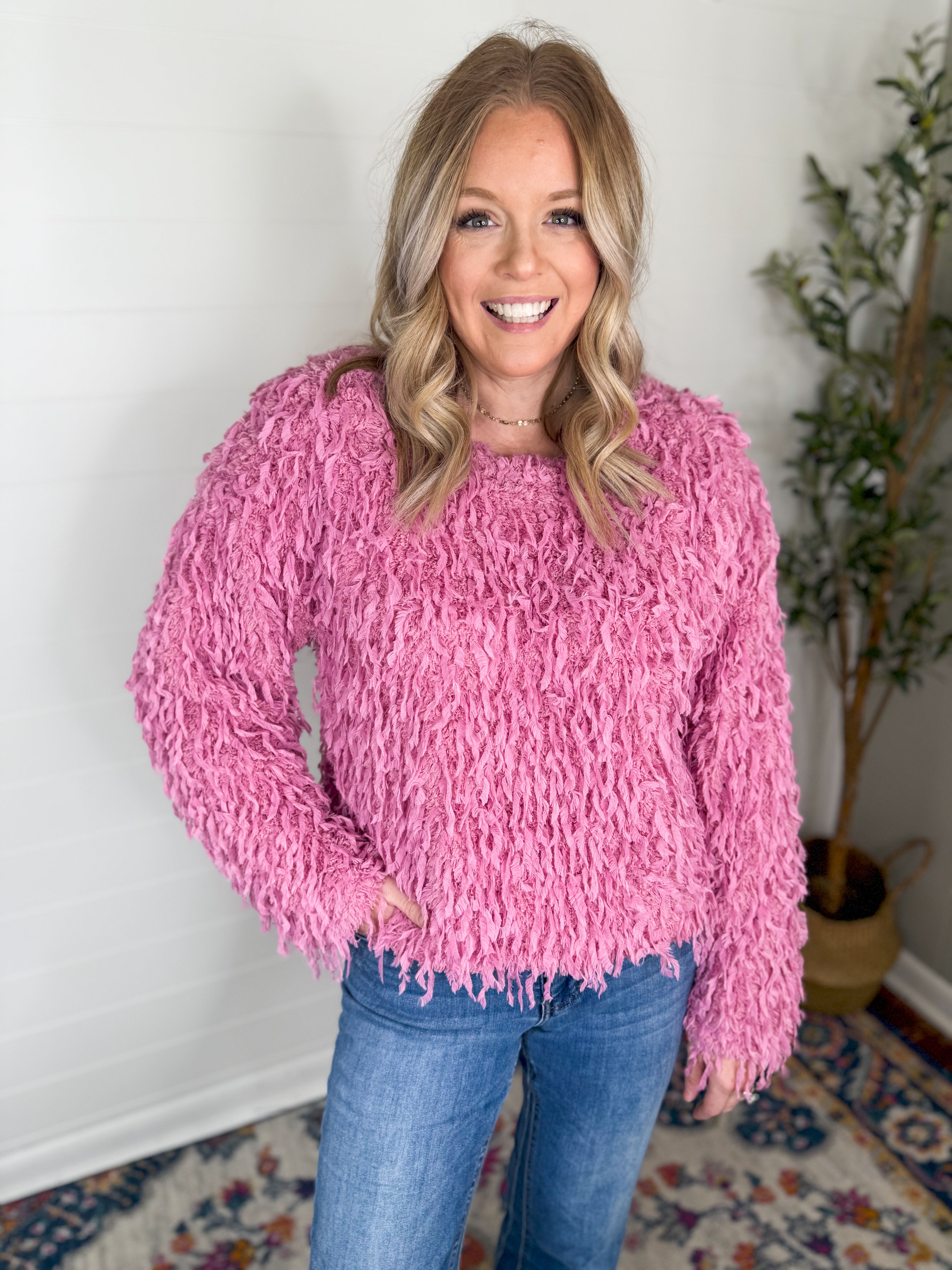 Pink Textured Knit Top