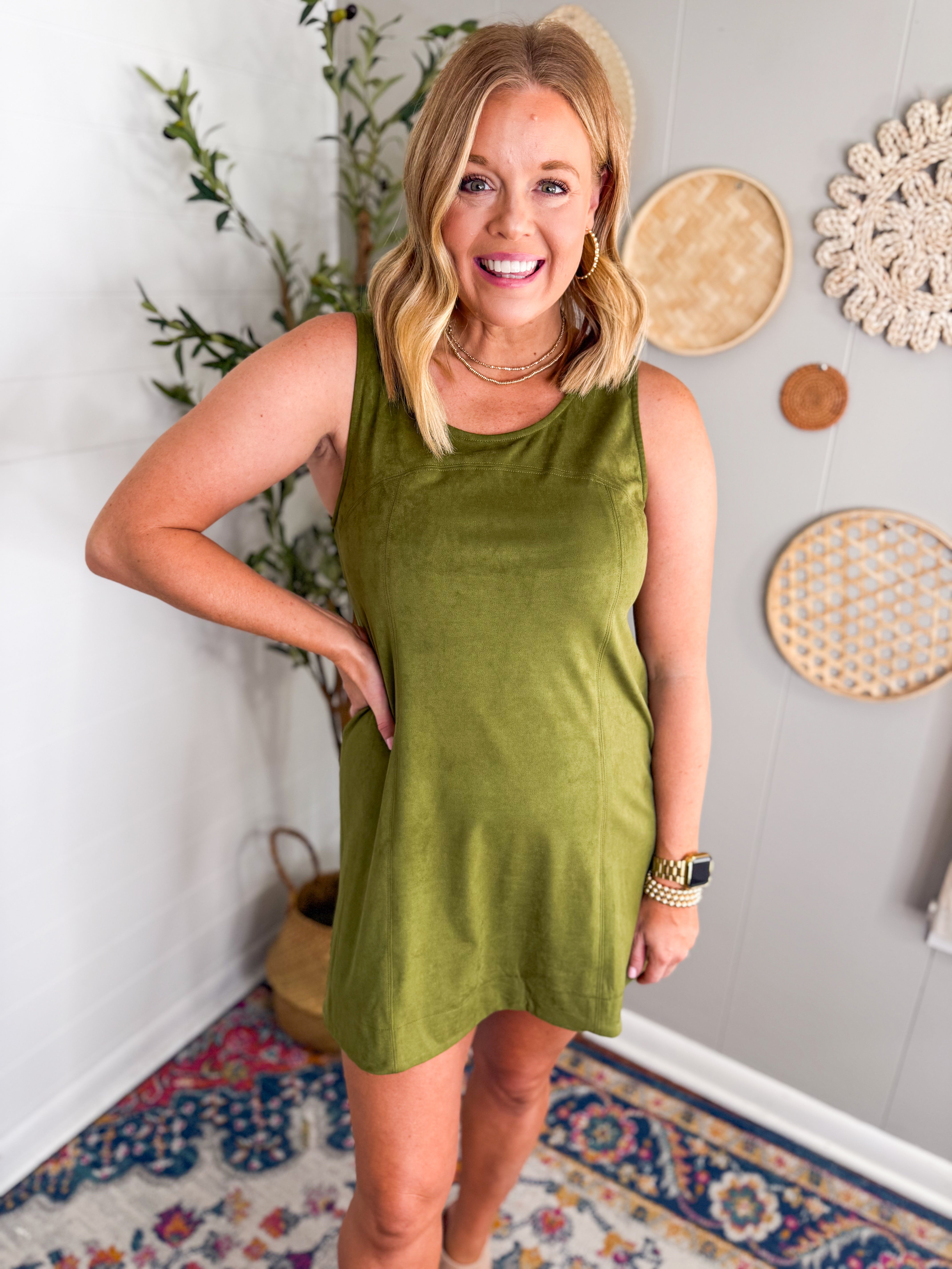 Green Suede Overall Mini Dress
