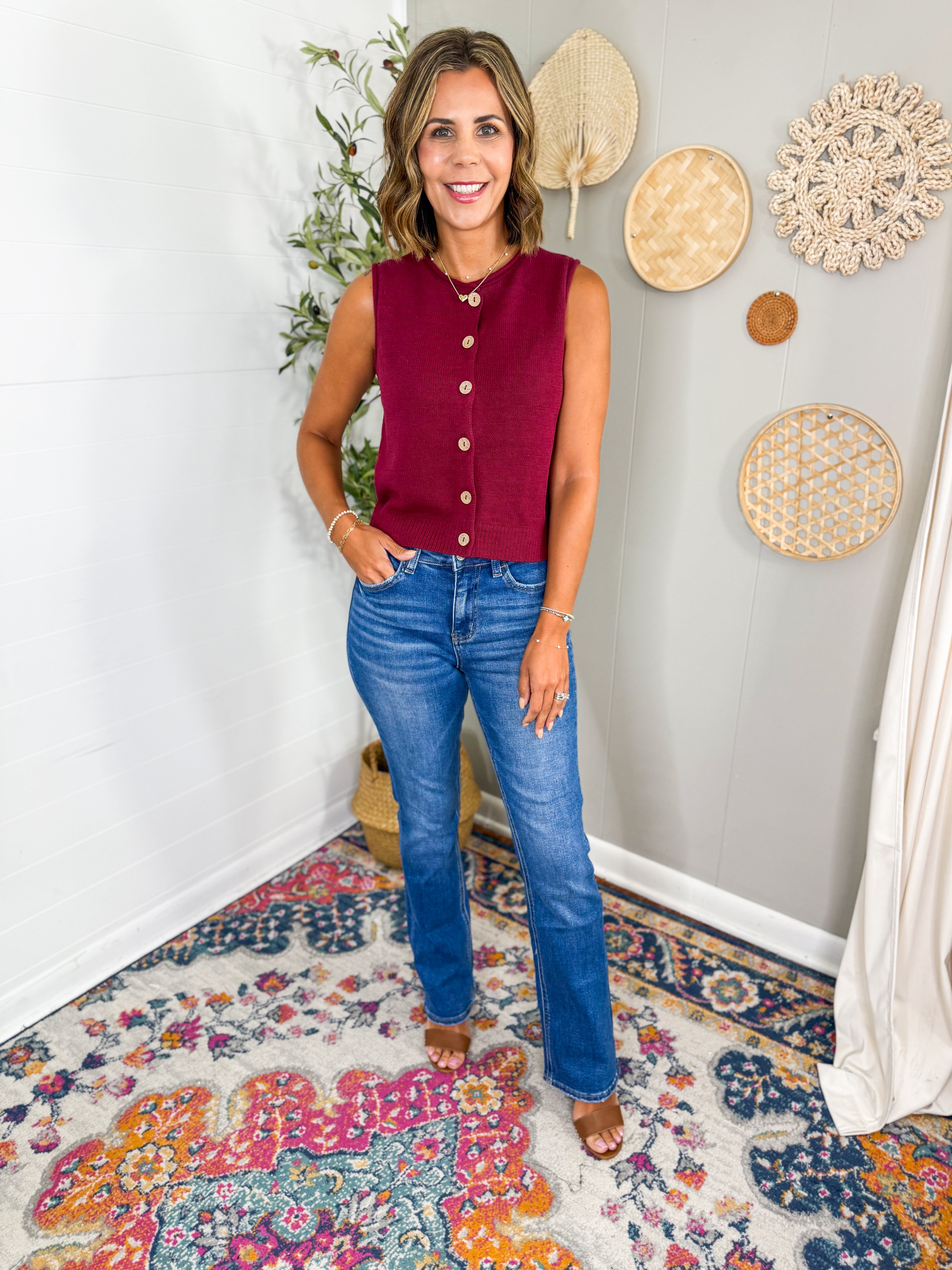 Raw Edge Button Down Cardigan Vest