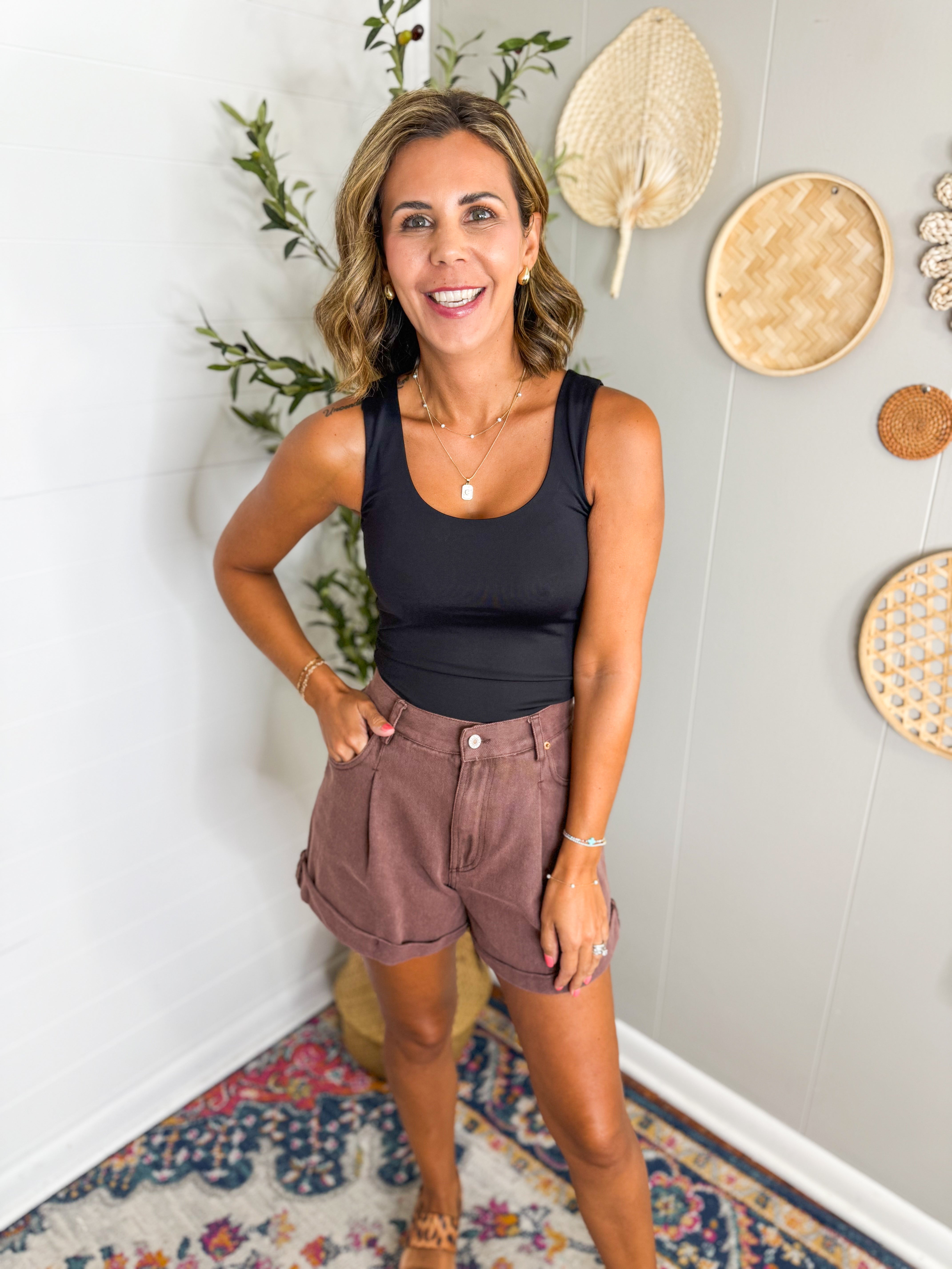 High Waist Roll-Cuff Shorts