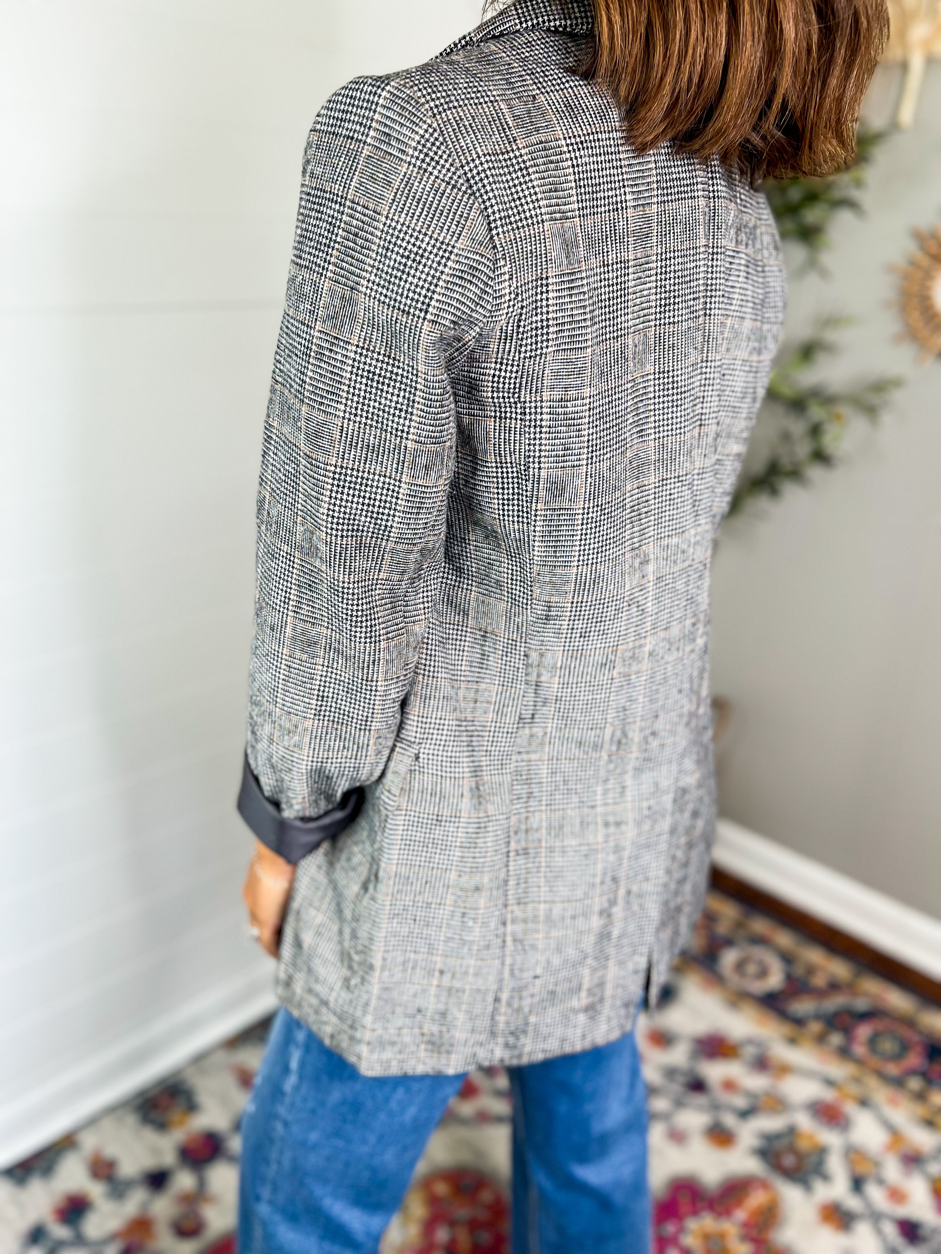 Plaid Long Sleeve Front Button Blazer