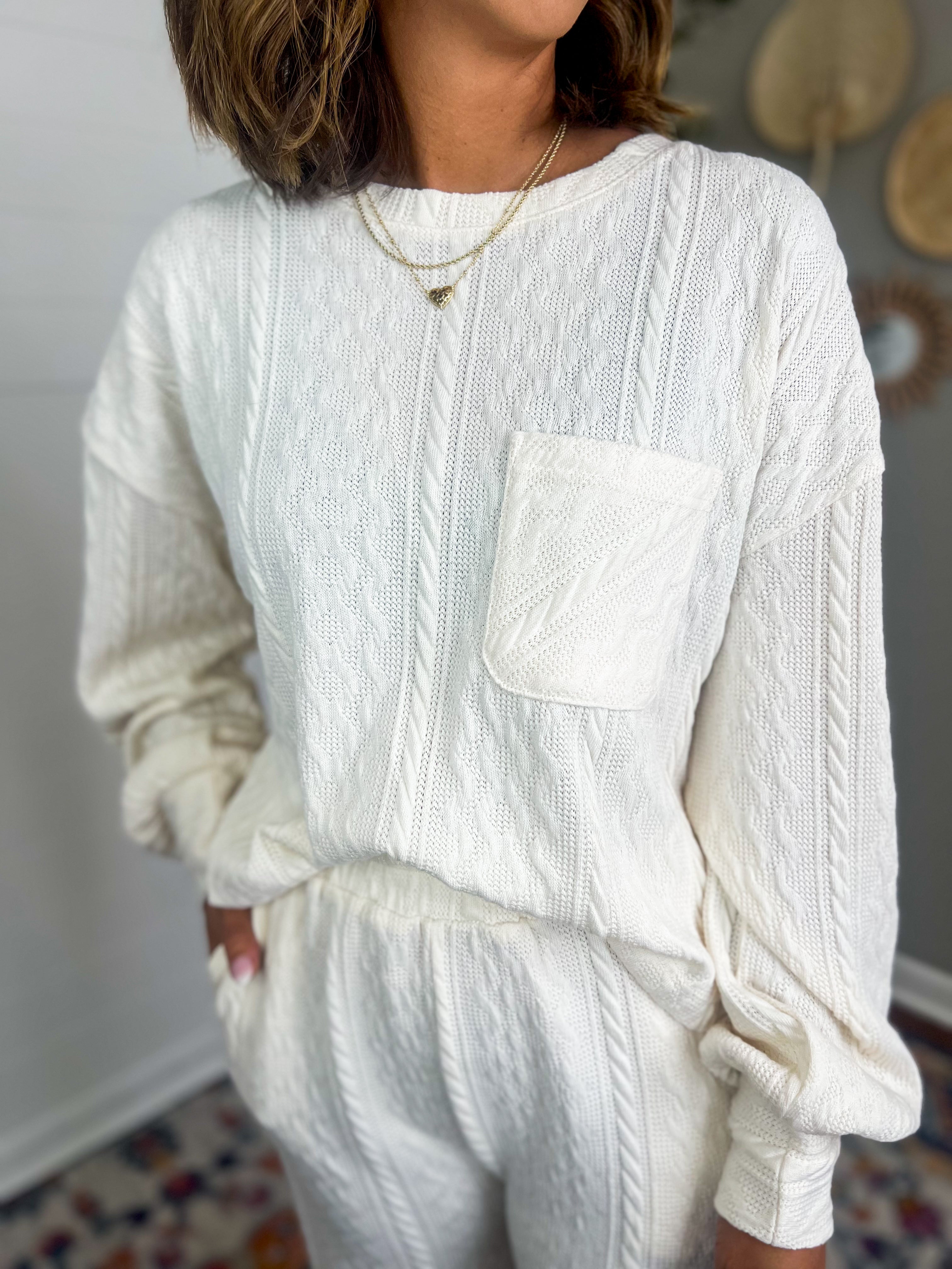 Oversized Cable Knit Loungewear Top & Pants Set