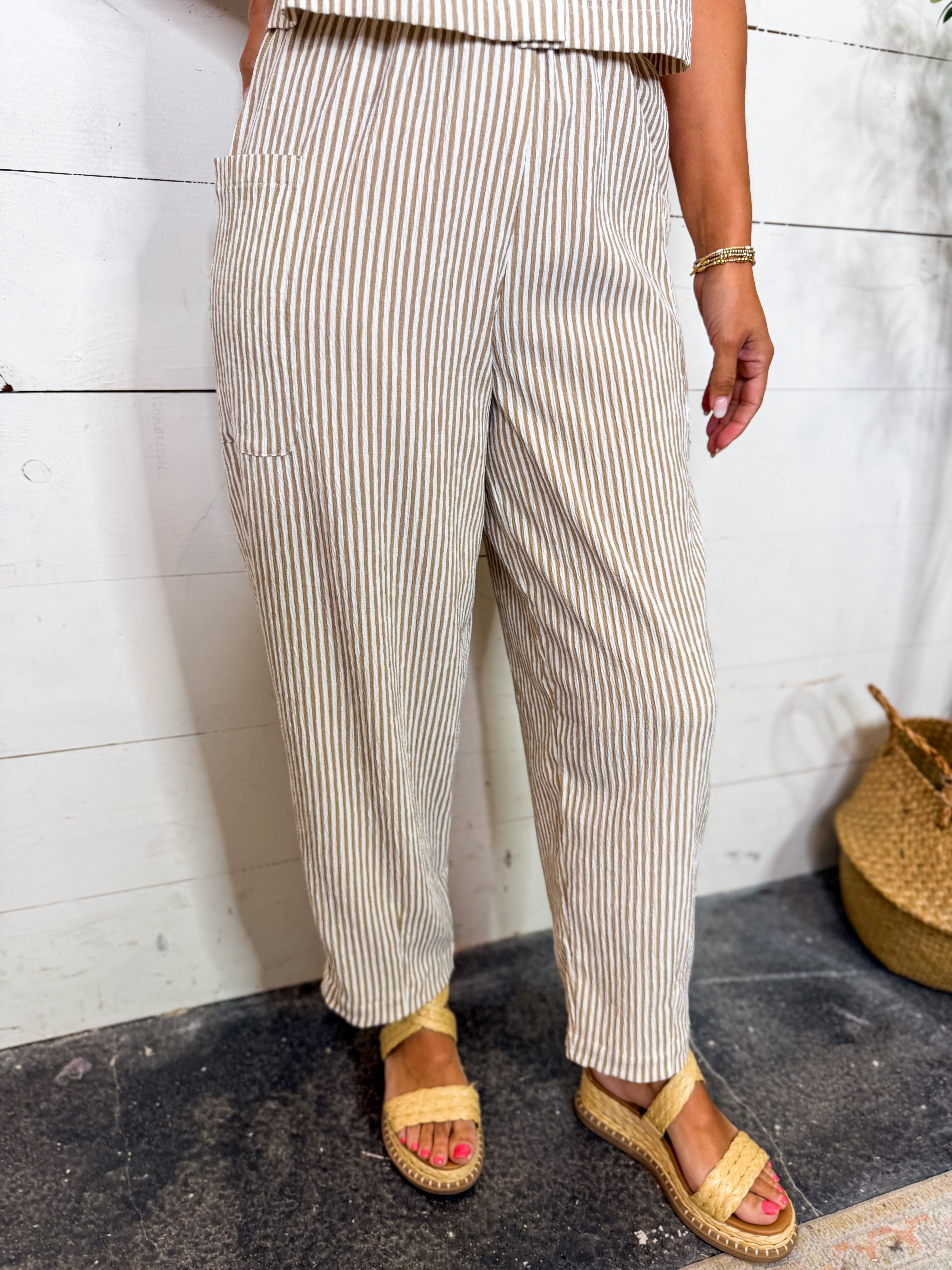 Mocha Stripe Elastic Waist Lounge Pants