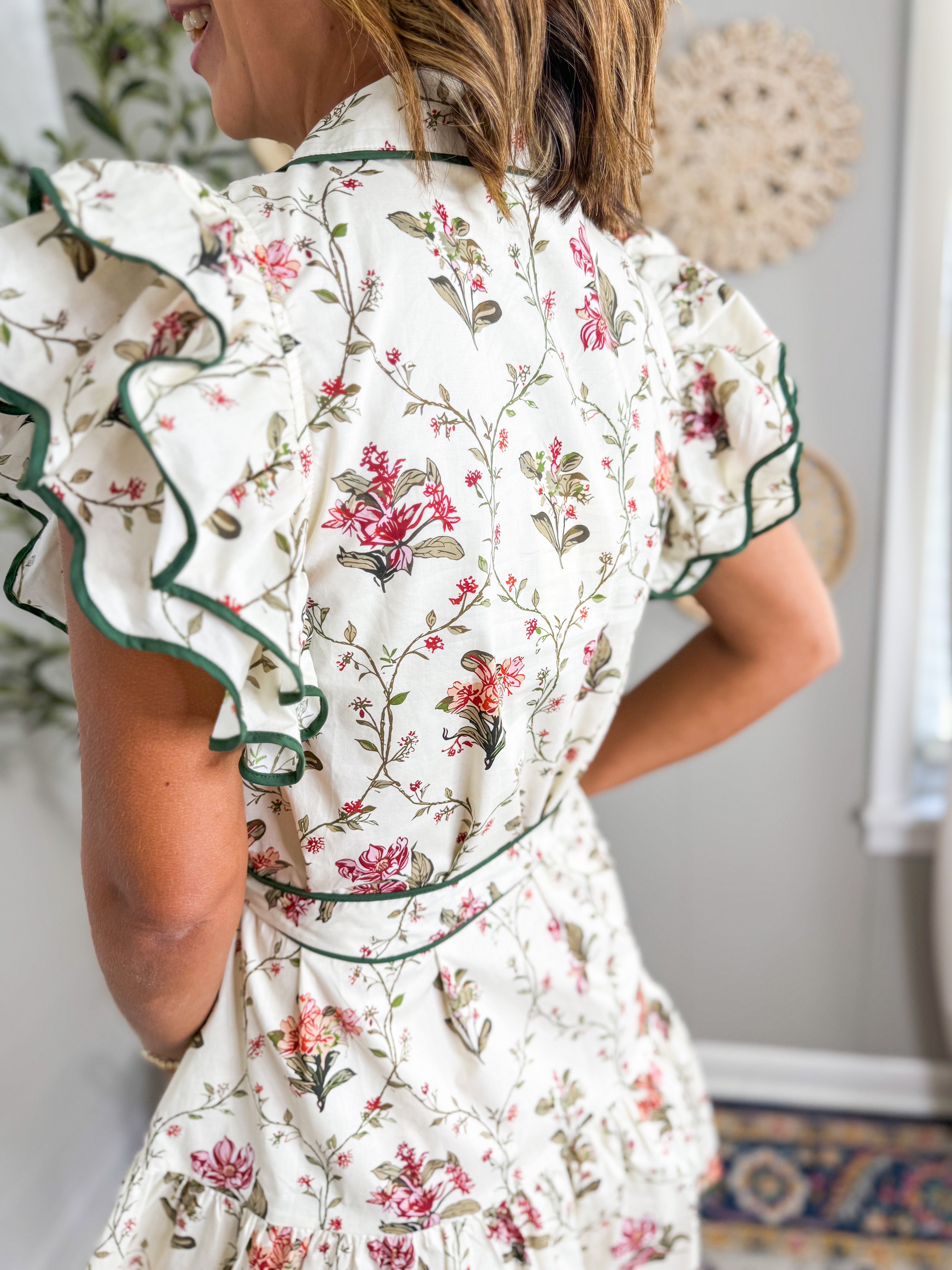 Fall Floral Print Tiered Mini Dress