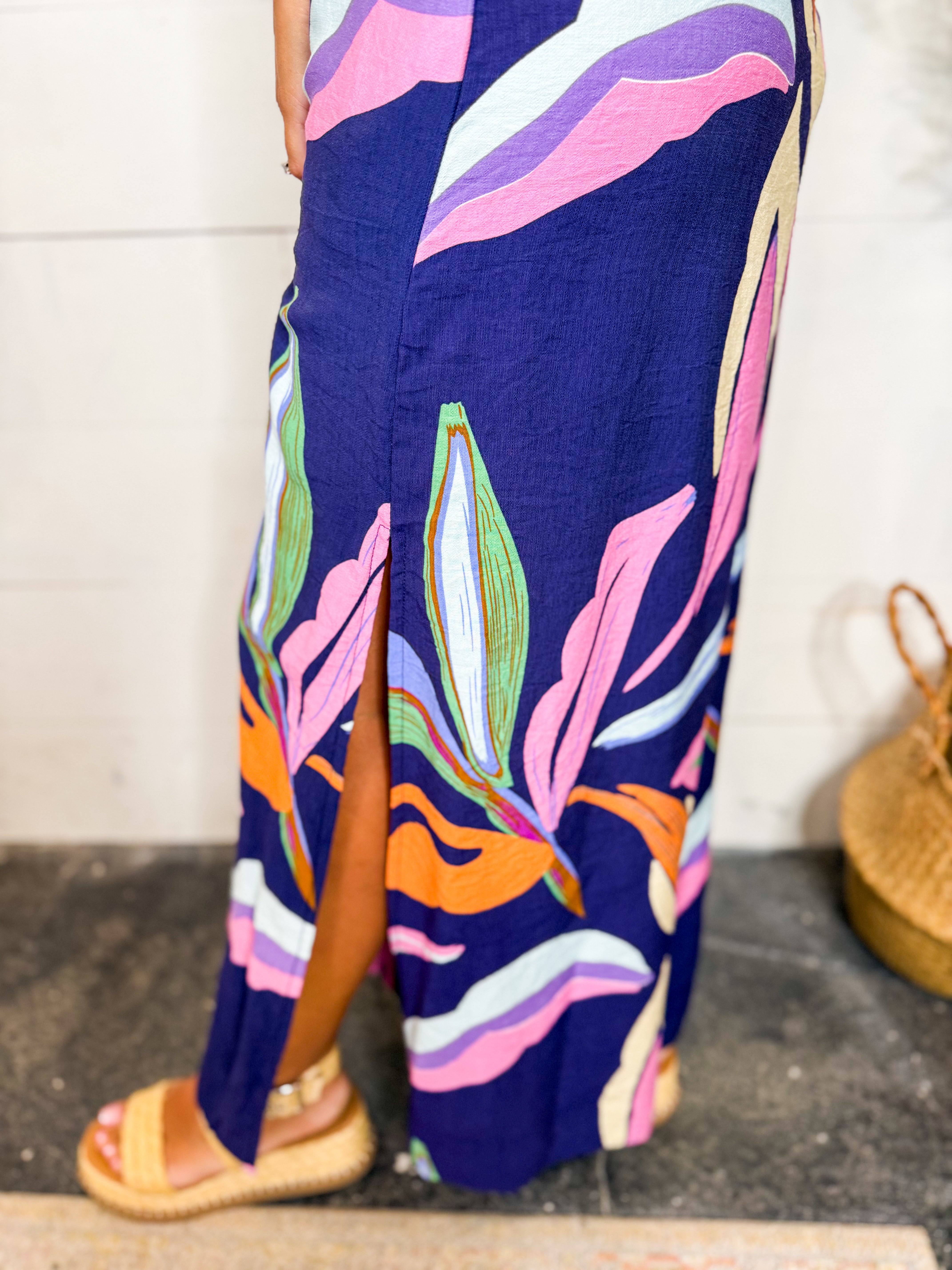 Printed Spaghetti Strap Wide Leg Jumpsuit