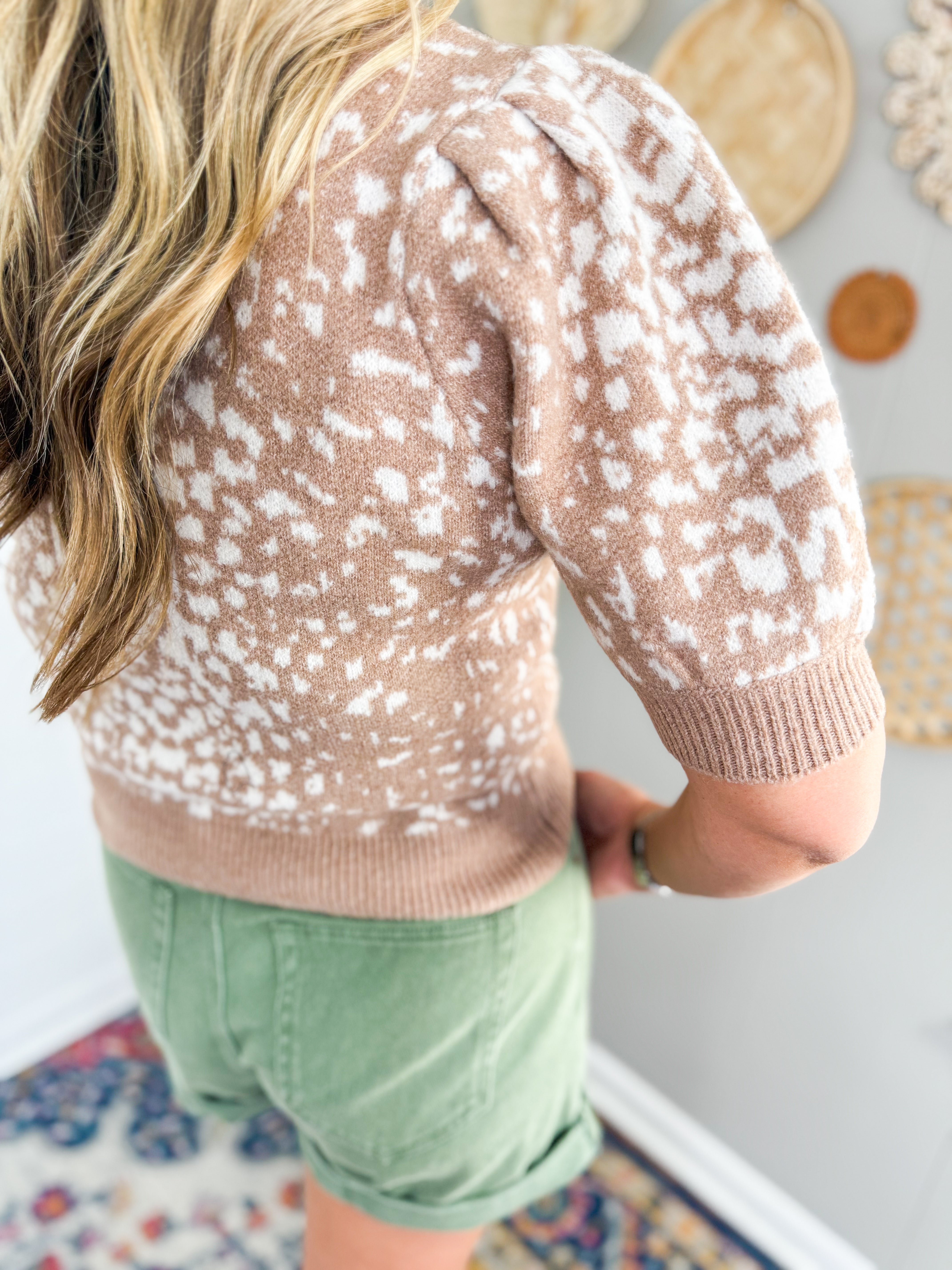 Animal Print Short Sleeve Sweater