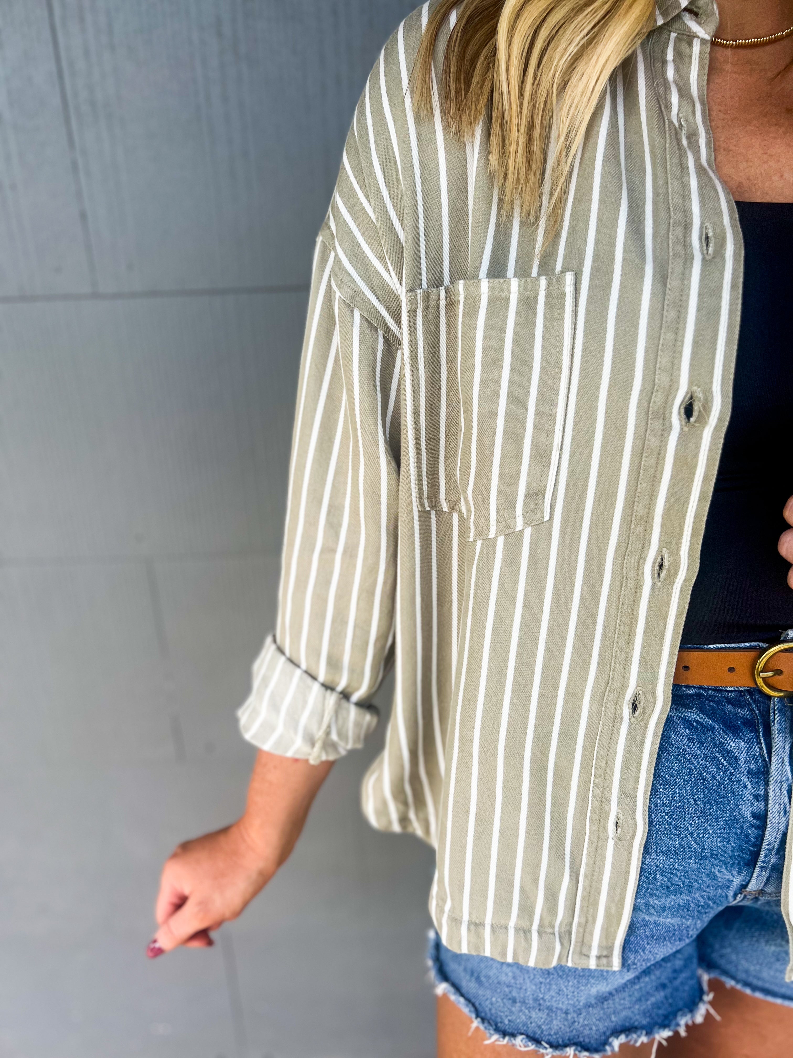 Long Sleeve Stripe Collard Button Down