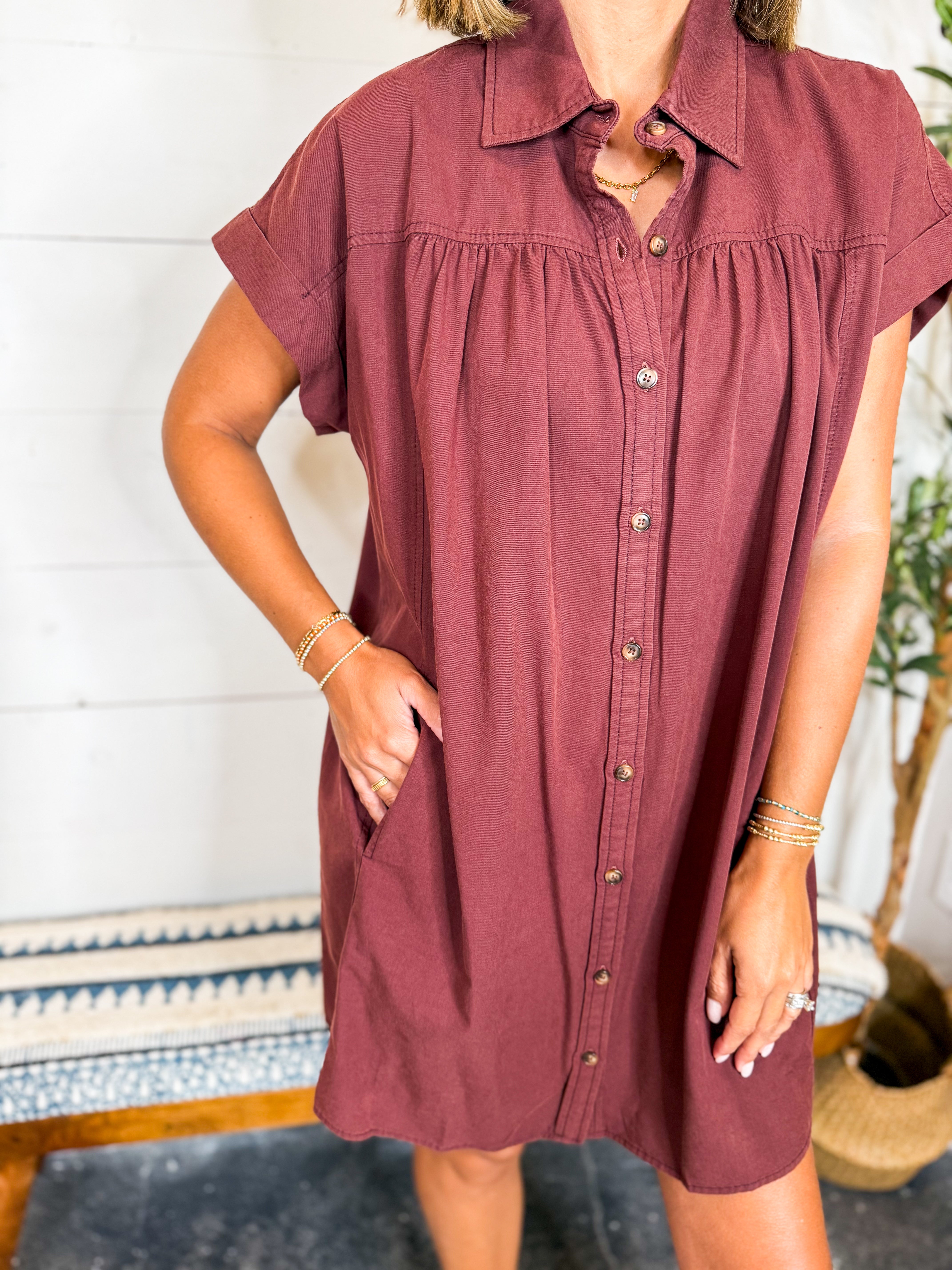 Button Down Mini Shirt Dress