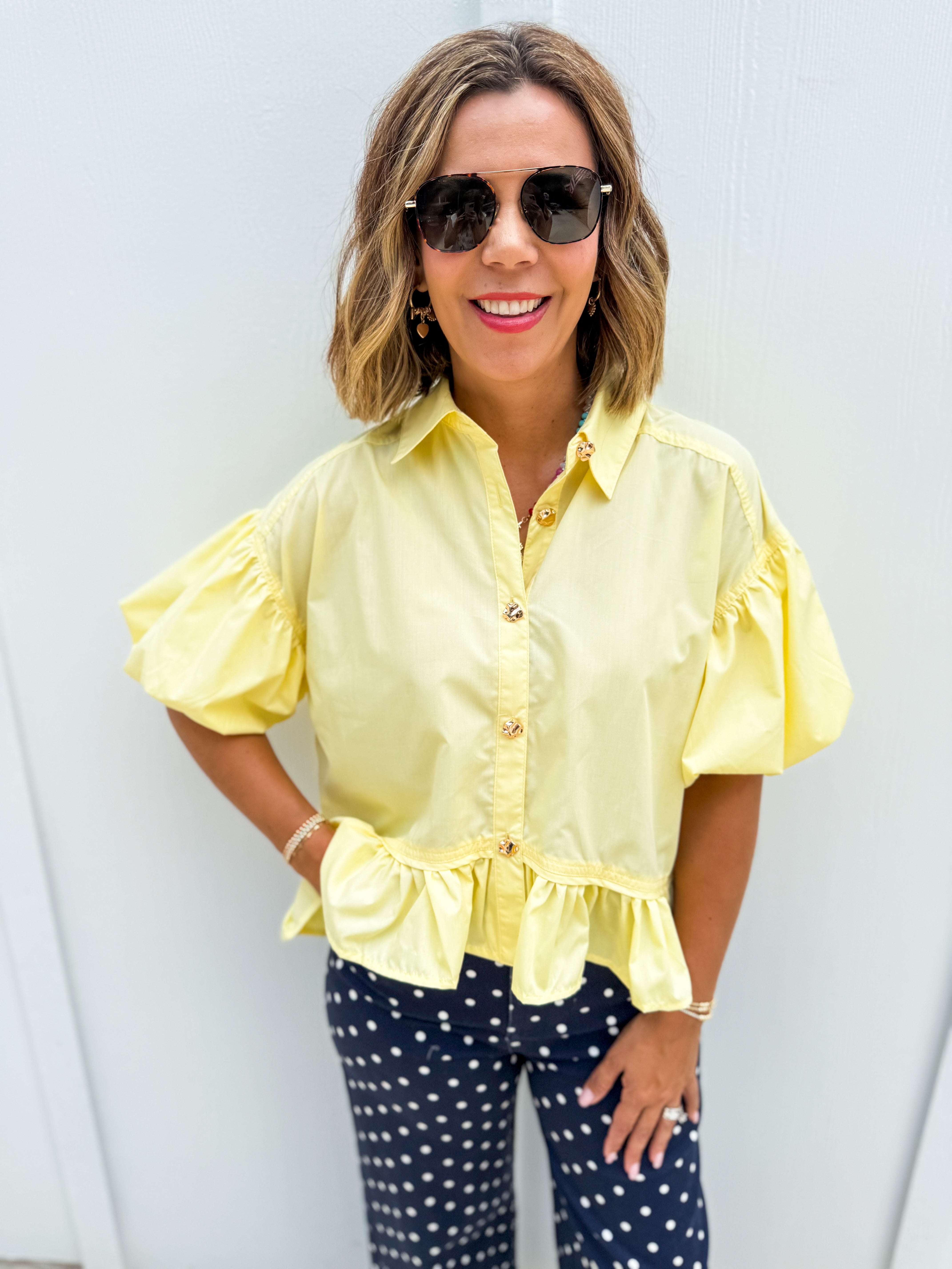Yellow Ruffle Hem Top