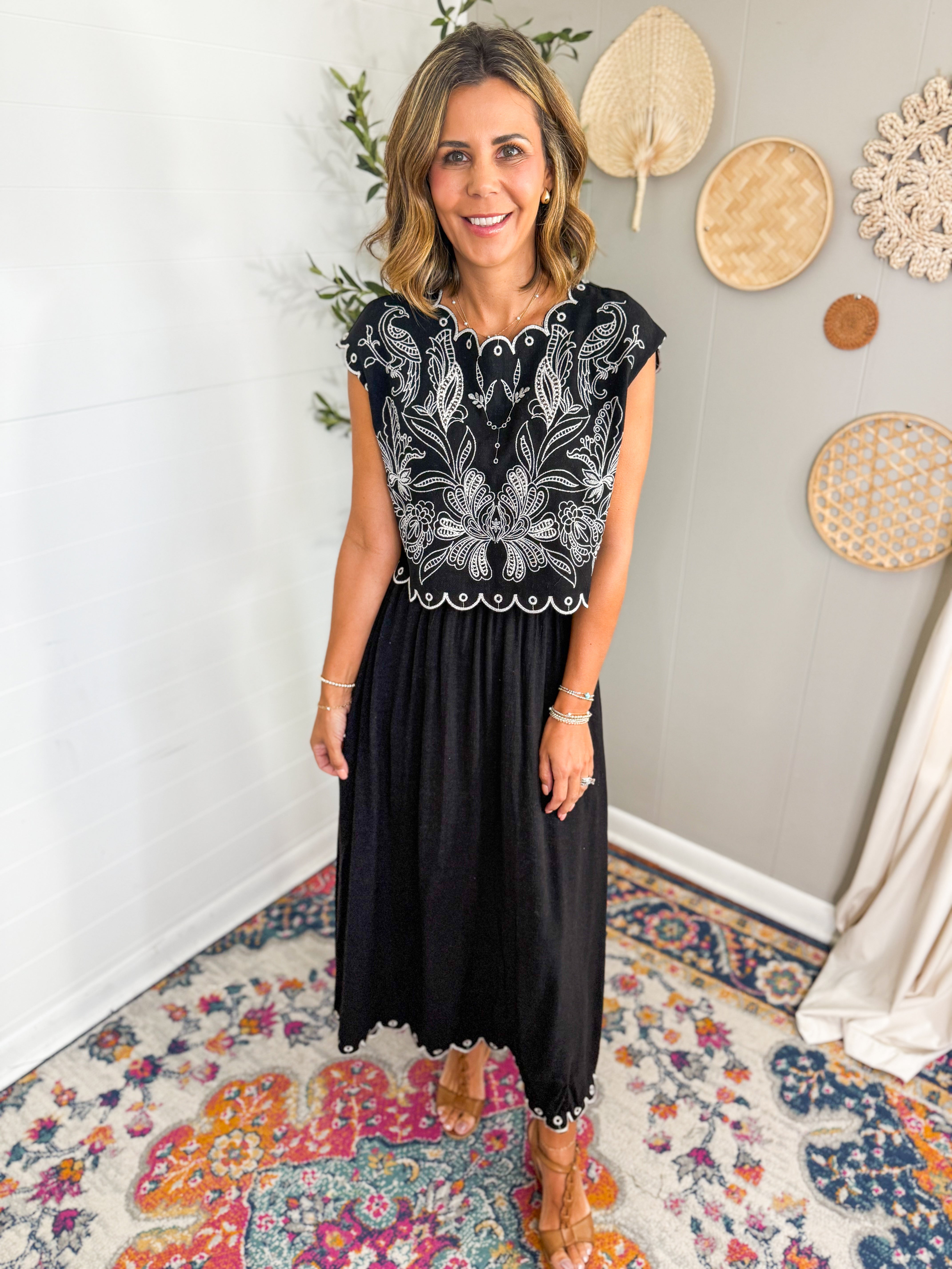 High Waist Scallop Hem Midi Skirt