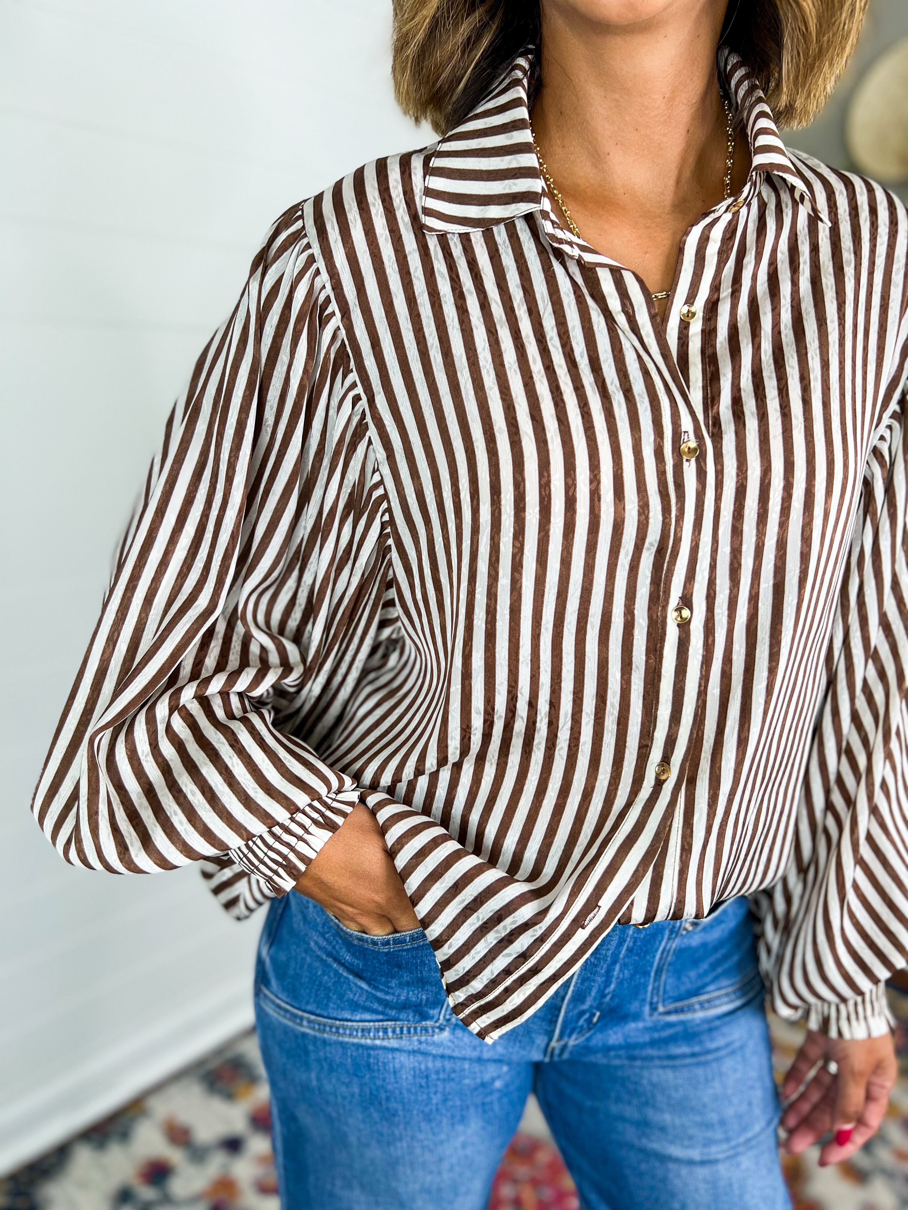 Stripe Bubble Sleeve Blouse