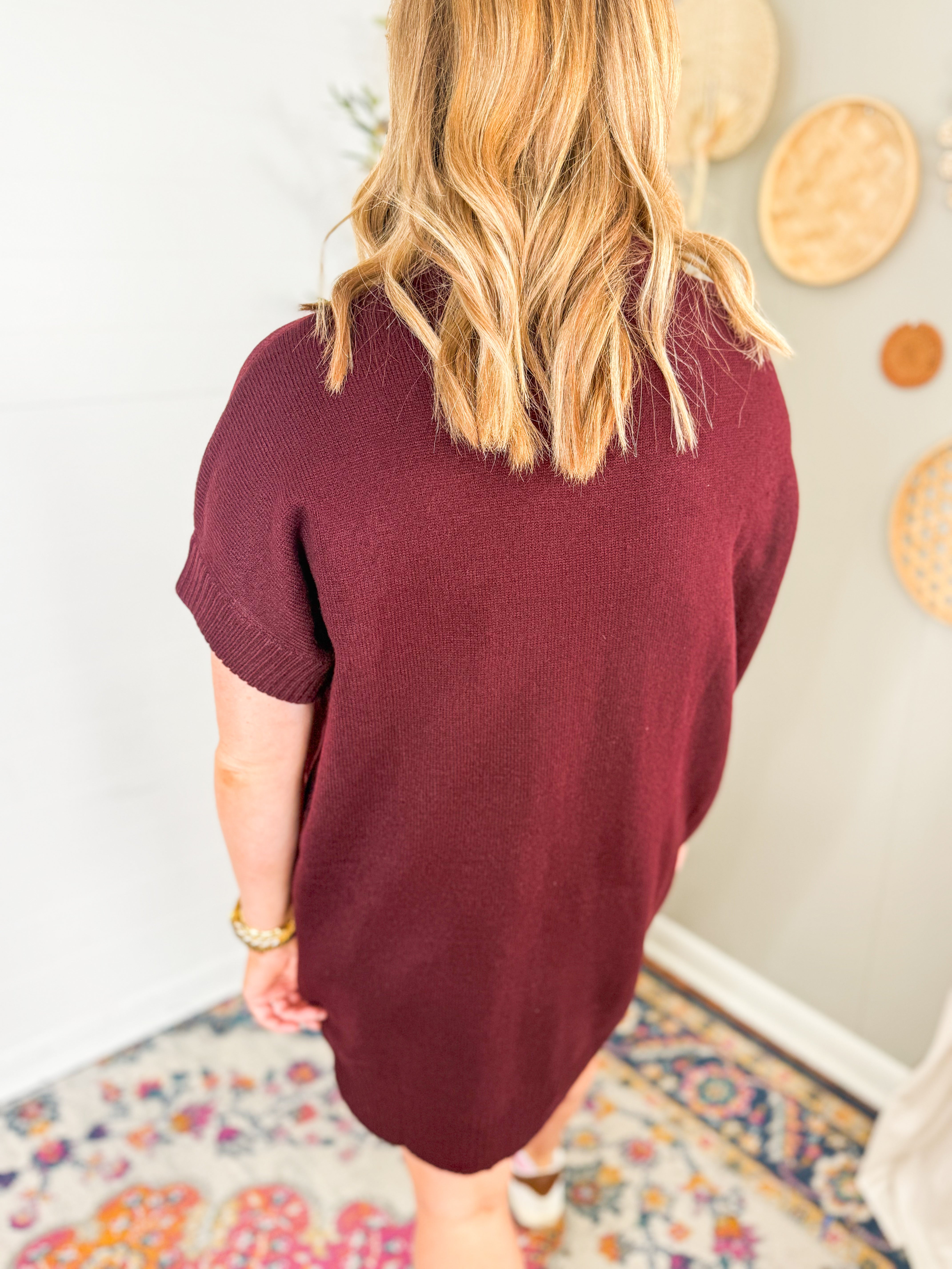 Oversized Short Sleeve Mock Neck Sweater Dress