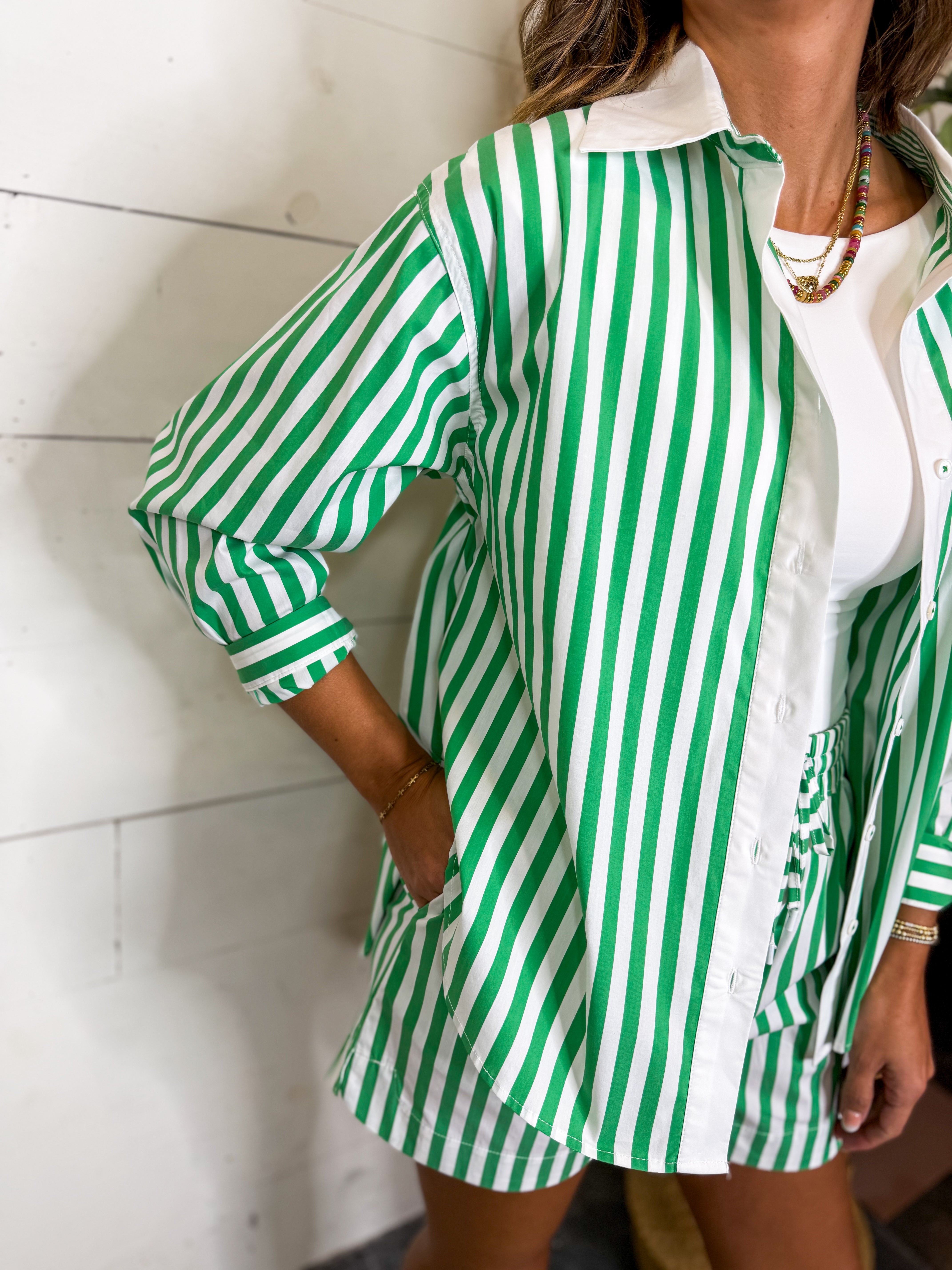 Green White Stripe Poplin Shirt