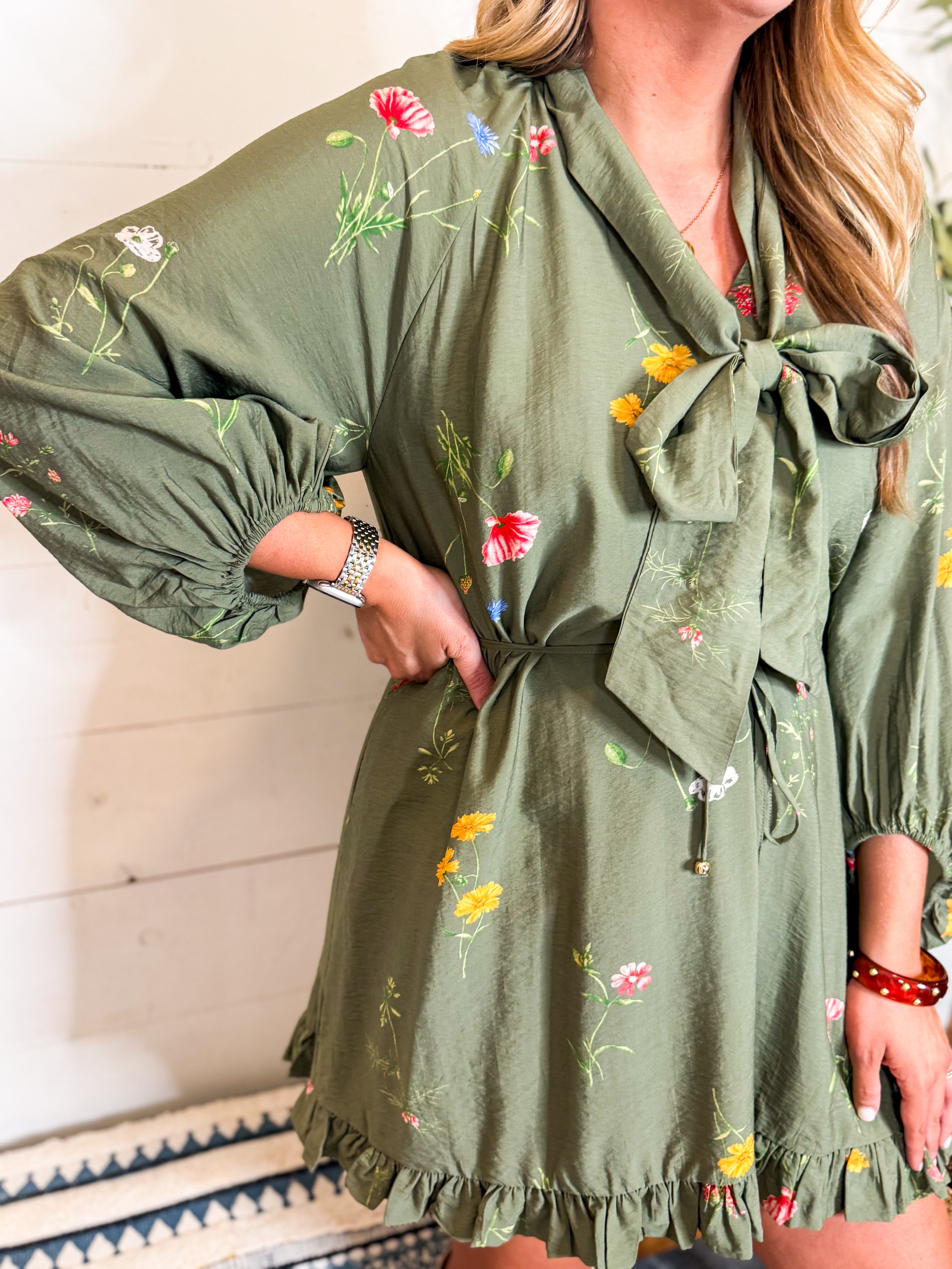 Floral Print Long Sleeve Mini Dress