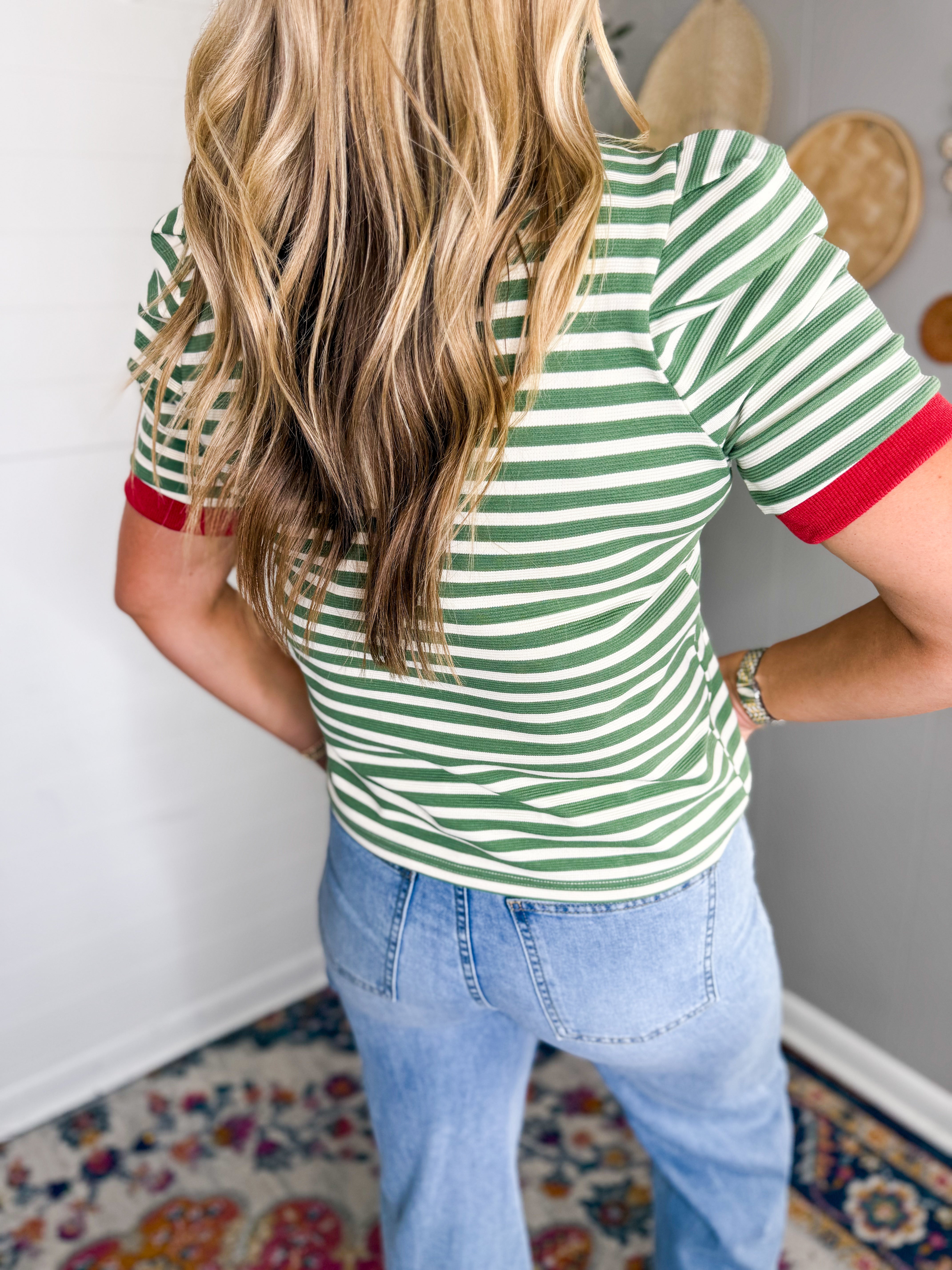 Olive Stripe Short Sleeve Top