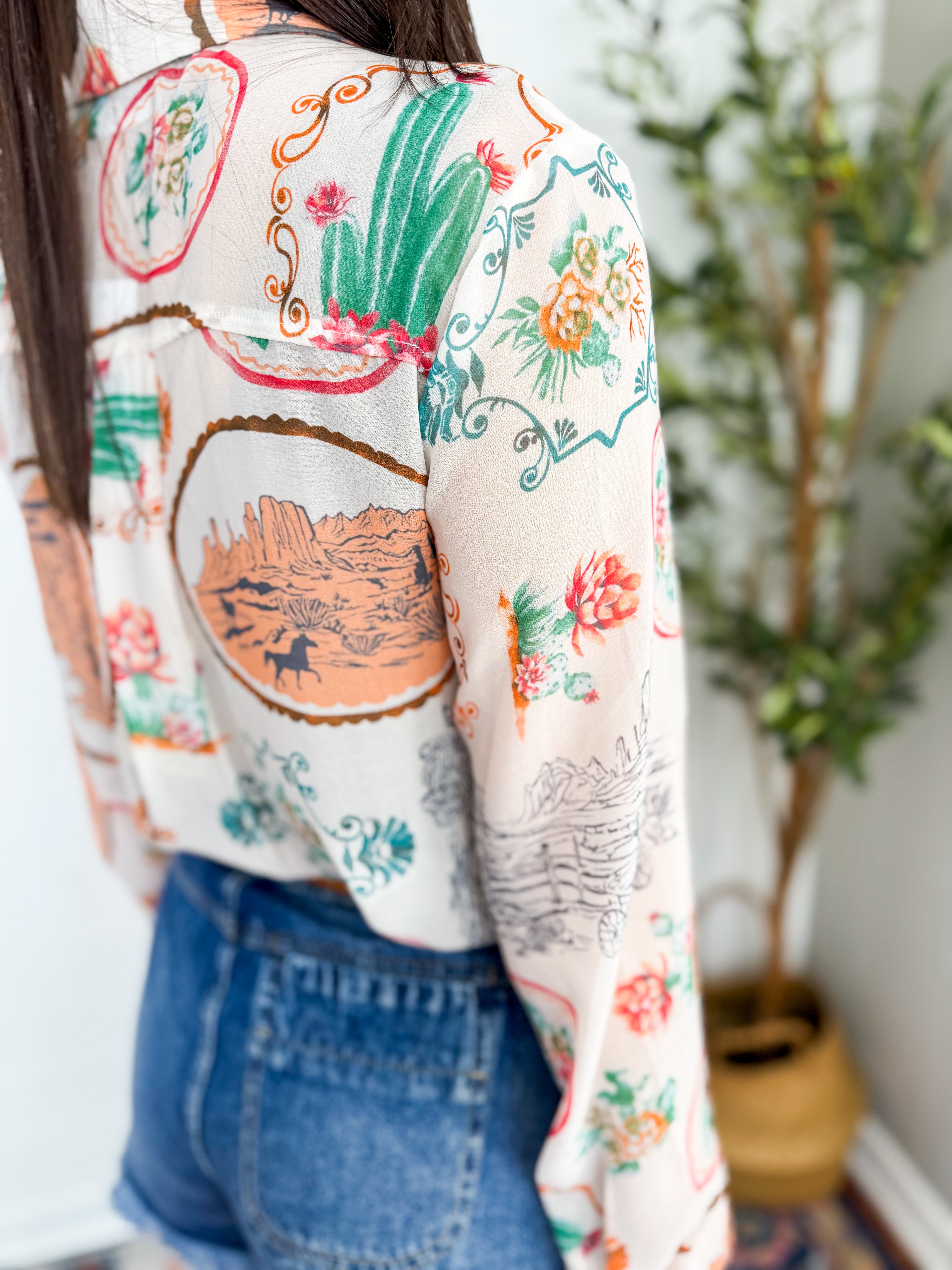 Western Print Chiffon Shirt